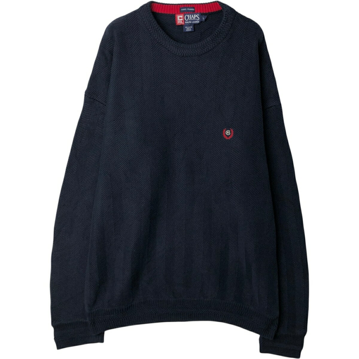 樂天商城 - 古着 ラルフローレン Ralph Lauren CHAPS チャップス ヘリンボーン コットンニットセーター メンズL相当 /eaa627445 【中古】 【260402】 ネイビー系 秋冬