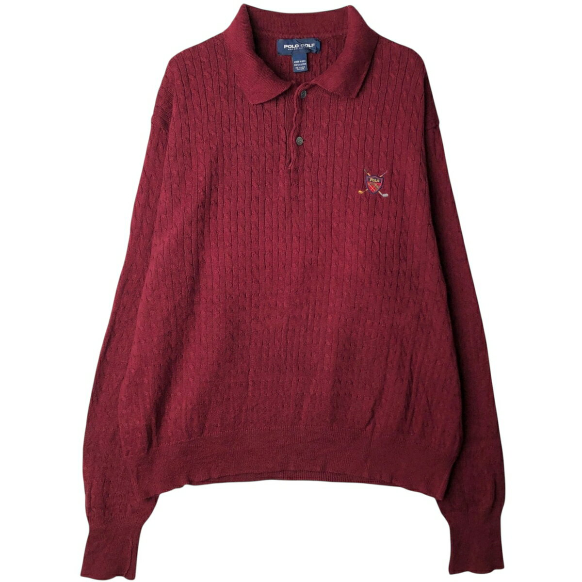 90s ポロバイラルフローレン 襟付き 肉厚ウールニット 刺繍 ラガーシャツ 赤 90s Polo Ralph Lauren 長袖 ラガーシャツ M レッド ポロラルフ