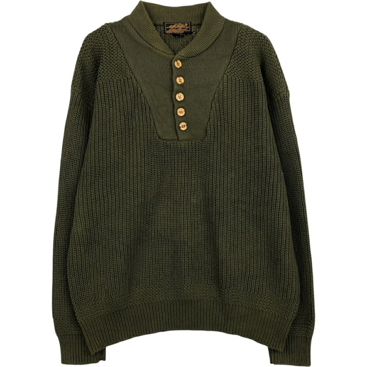 樂天商城 - 古着 90'S エディーバウアー Eddie Bauer 黒タグ リブ編み ヘンリーネック コットンニットセーター メンズM相当 /eaa627483 【中古】 【260328】 カーキ系 秋冬