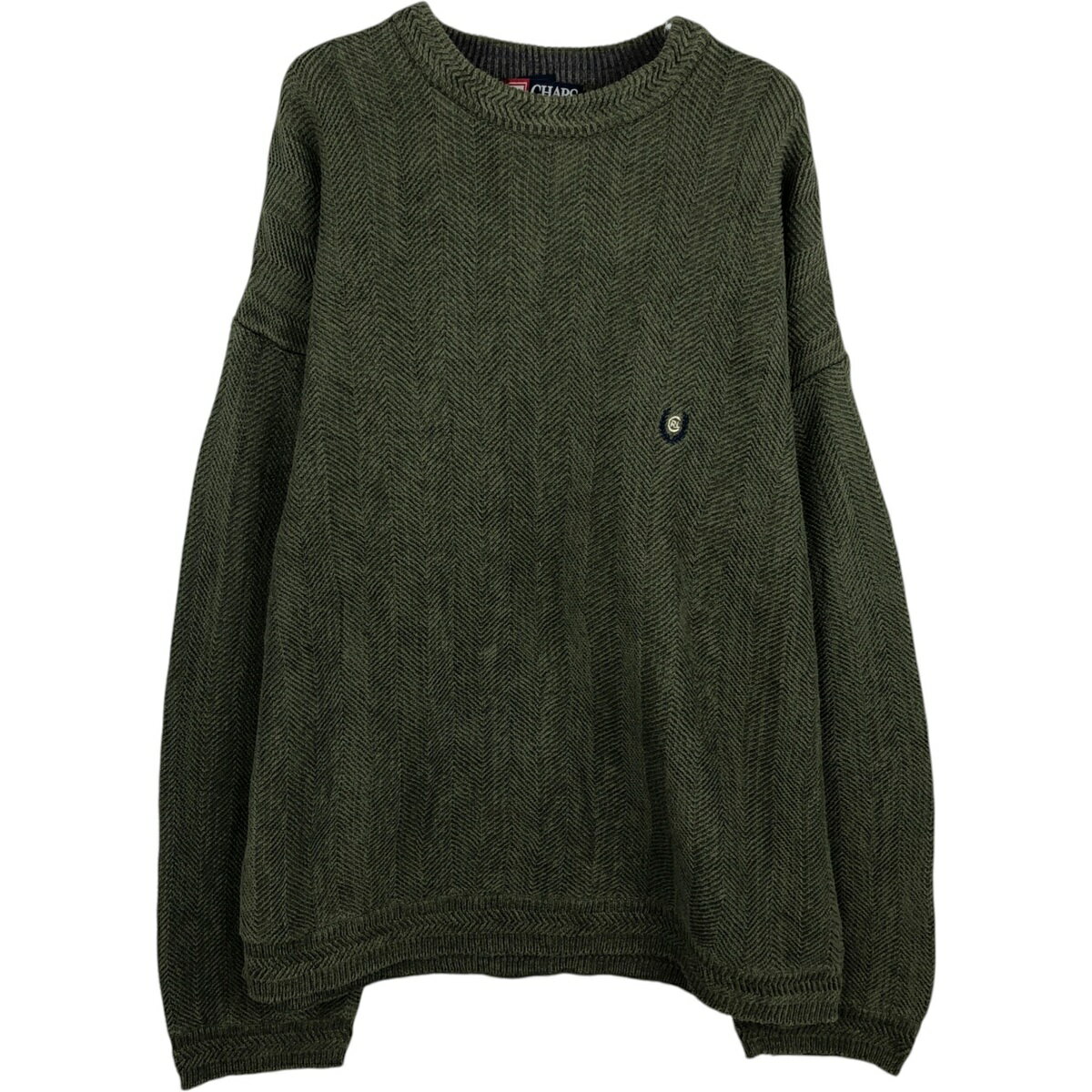 Knit Sweater - 古着 ラルフローレン Ralph Lauren CHAPS チャップス ヘリンボーン コットンニットセーター メンズXL相当 /eaa627491 【中古】 【260329】 グリーン系 秋冬