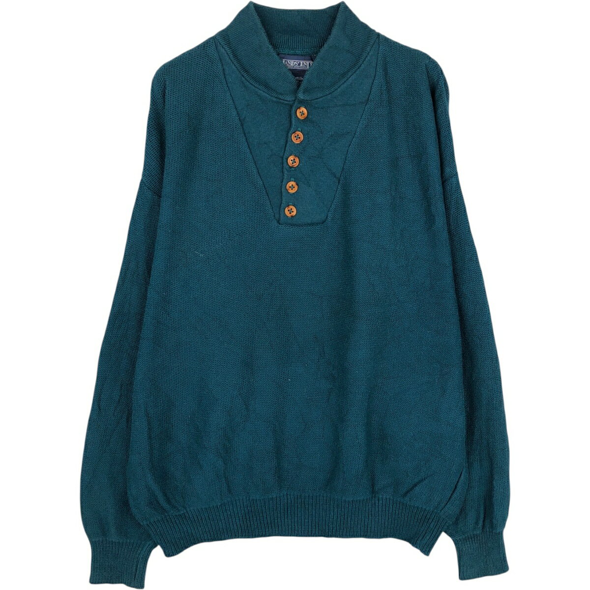Rakuten - 古着 80~90'S ランズエンド LANDS'END アクリルニットハーフボタンセーター USA製 メンズL相当 ヴィンテージ /eaa627542 【中古】 【260402】 【GR-NV】 ブルー系 秋冬