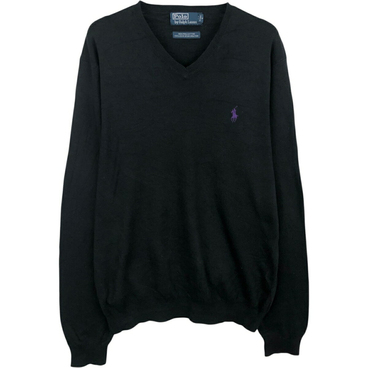 古着 ラルフローレン Ralph Lauren POLO by Ralph Lauren Vネック ピマコットンニットセーター メンズM相当 /eaa627562 【中古】 【260329】 ブラック系 秋冬