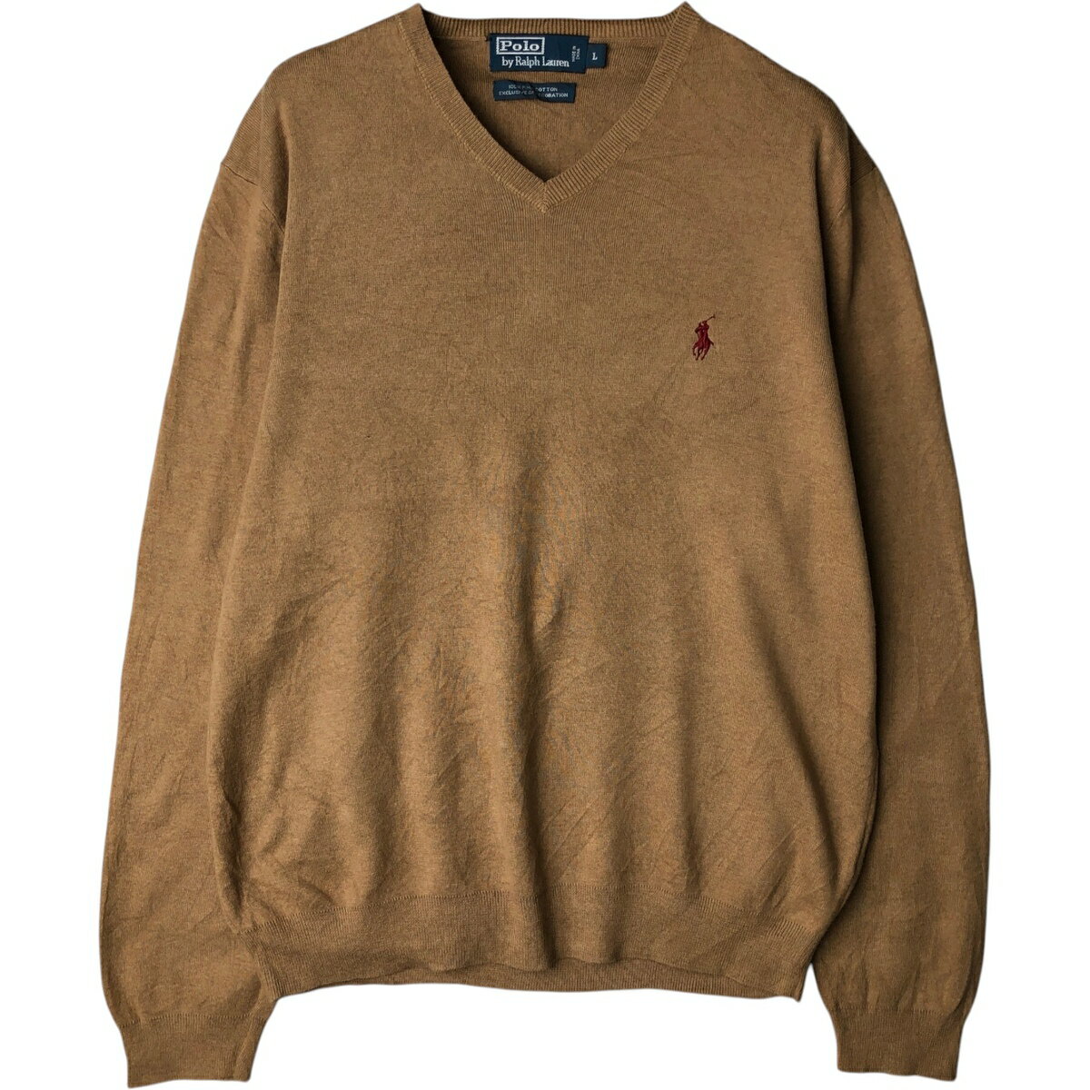 Rakuten - 古着 ラルフローレン Ralph Lauren POLO by Ralph Lauren Vネック コットンニットセーター メンズL相当 /eaa627567 【中古】 【260402】 ブラウン系 秋冬