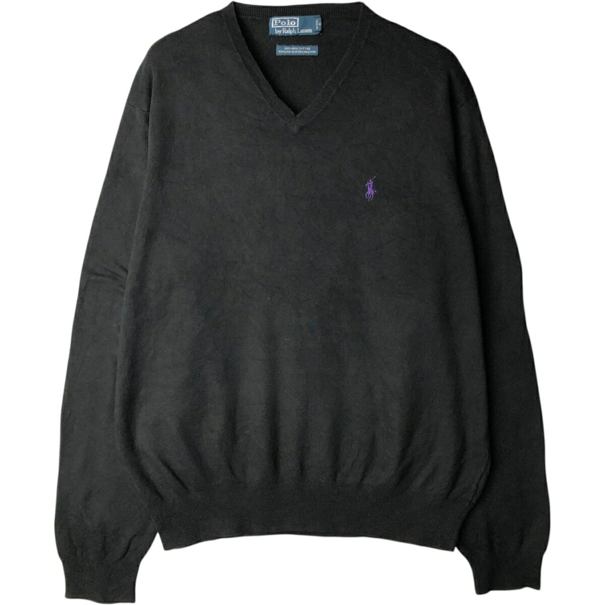 Knit Sweater - 古着 ラルフローレン Ralph Lauren POLO by Ralph Lauren Vネック コットンニットセーター メンズL相当 /eaa627583 【中古】 【260402】 ブラック系 秋冬