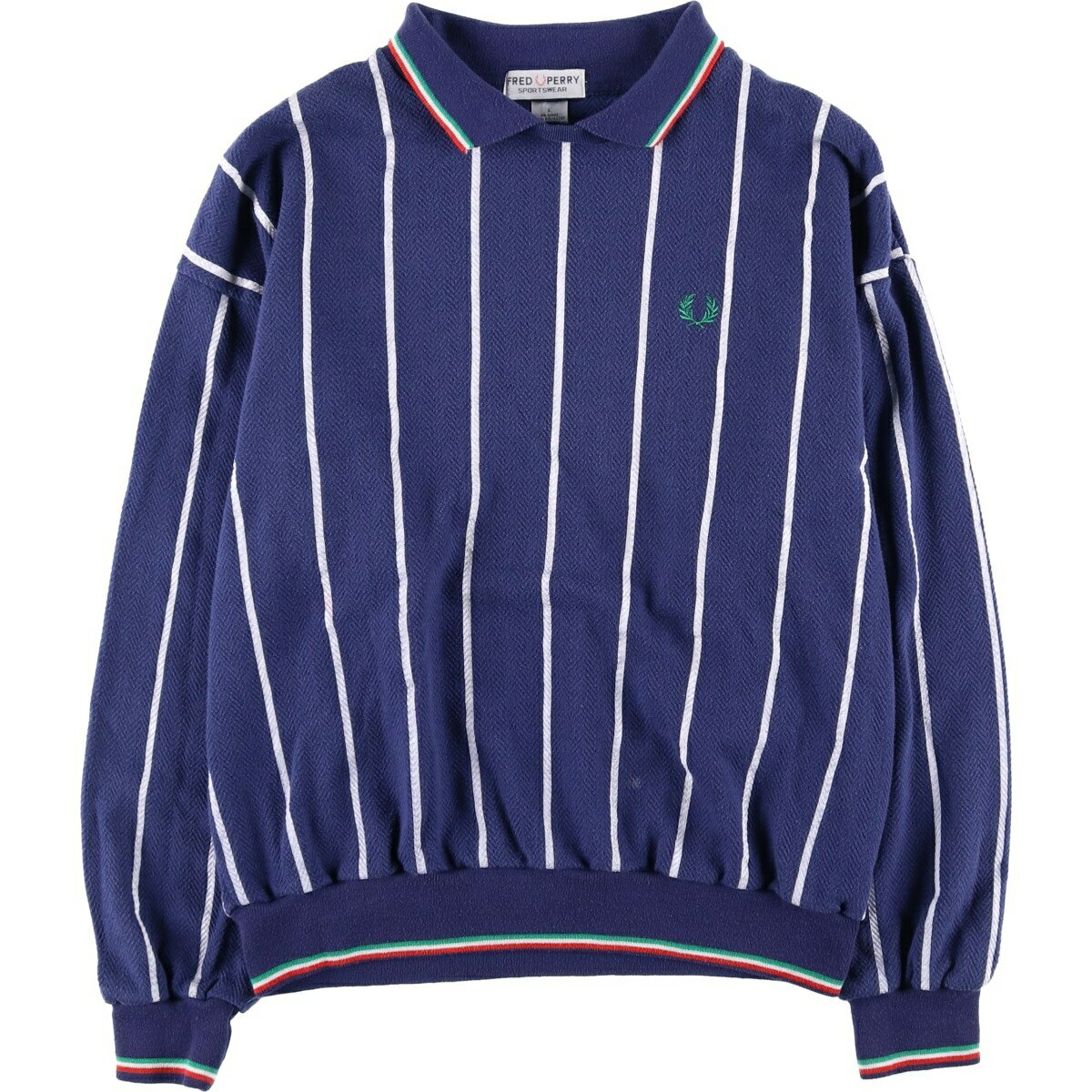 古着 90'S フレッドペリー FRED PERRY SPORTSWEAR ストライプ柄 ヘリンボーン バックプリント スウェットシャツ トレーナー メンズL相当 ヴィンテージ /eaa628696 【中古】 【260329】 【GR-UN-2604】 ネイビー系 春夏秋冬