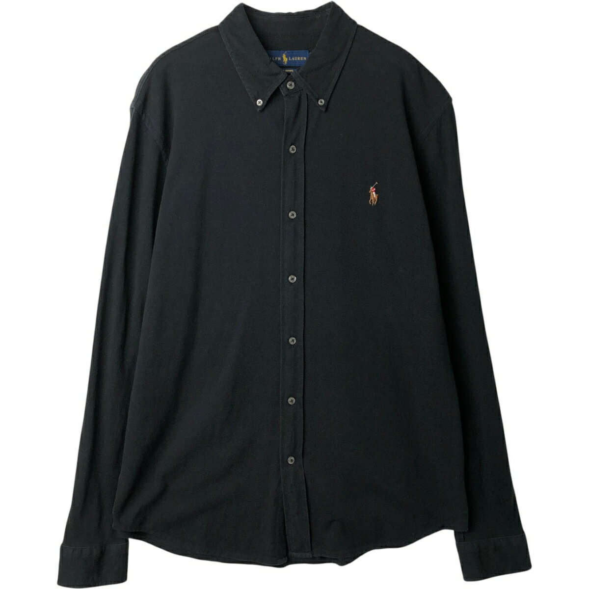 樂天商城 - 古着 ラルフローレン Ralph Lauren KNIT OXFORD 鹿の子 長袖 ボタンダウンシャツ メンズL相当 /eaa628900 【中古】 【260331】 ブラック系 春夏秋冬