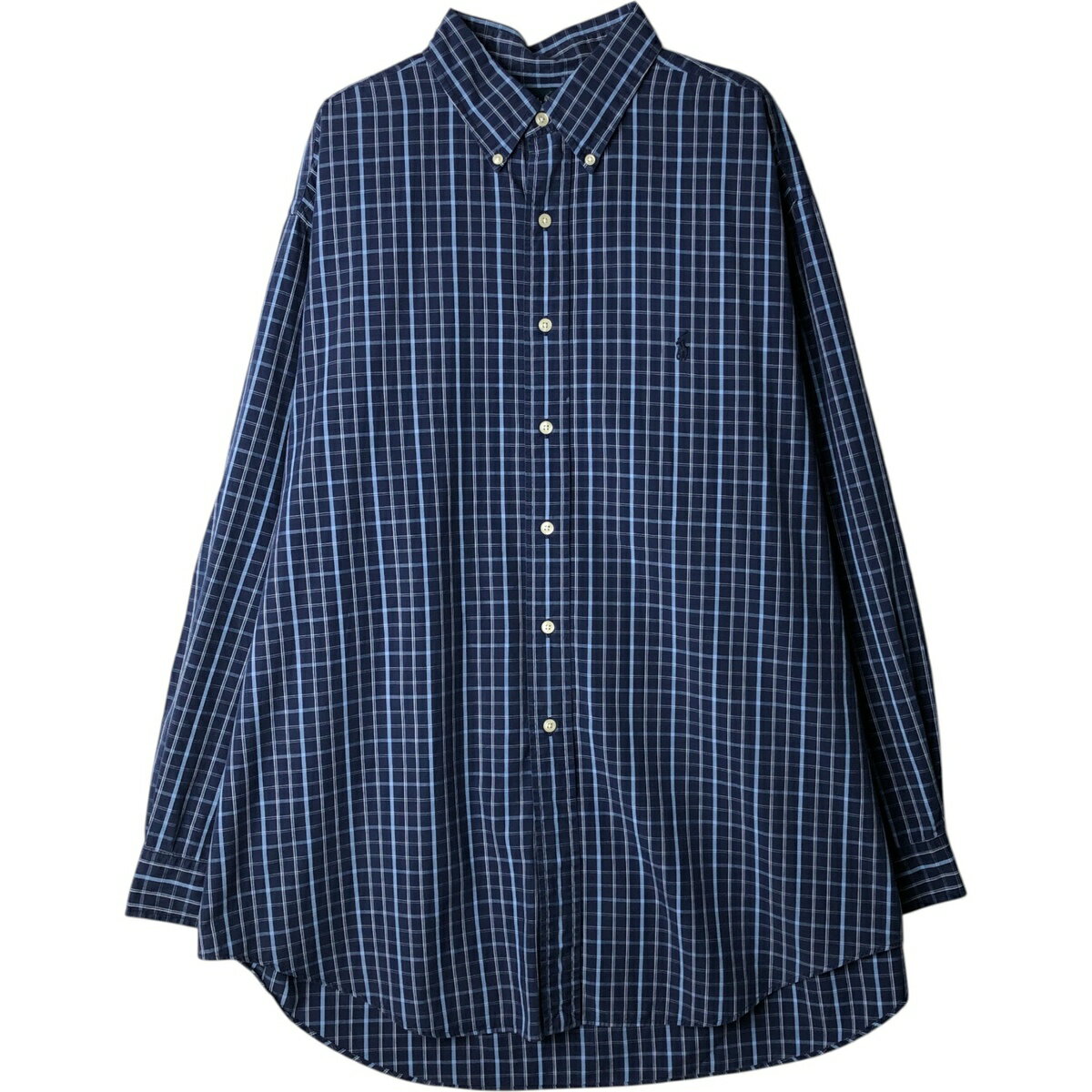 乐天商城 - 古着 ラルフローレン Ralph Lauren YARMOUTH 長袖 ボタンダウンチェックシャツ メンズXL相当 /eaa628968 【中古】 【260329】 ブルー系 春夏秋冬