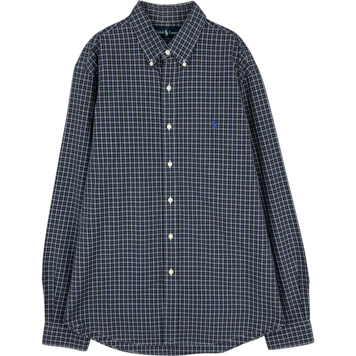 樂天商城 - 古着 ラルフローレン Ralph Lauren CUSTOM FIT 長袖 ボタンダウンチェックシャツ メンズL相当 /eaa629045 【中古】 【260405】 ブラック系 春夏秋冬