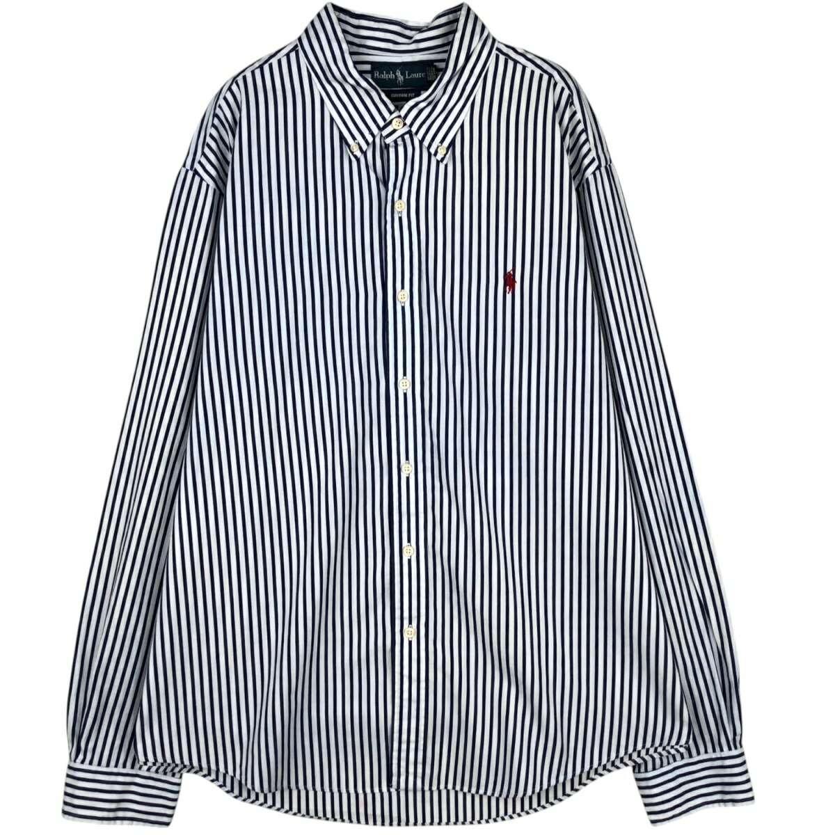 乐天商城 - 古着 ラルフローレン Ralph Lauren CUSTOM FIT 長袖 ボタンダウンストライプシャツ メンズXL相当 /eaa629102 【中古】 【260405】 ホワイト系 春夏秋冬