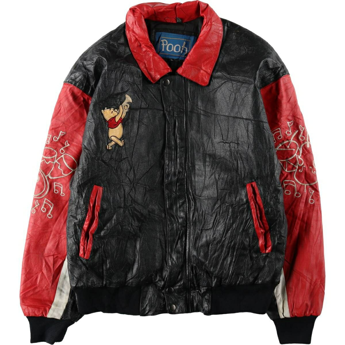 Leather Jacket - 古着 POOH くまのプーさん 中綿入り 襟付き レザーブルゾン メンズL相当 ヴィンテージ /eaa629249 【中古】 【260417】