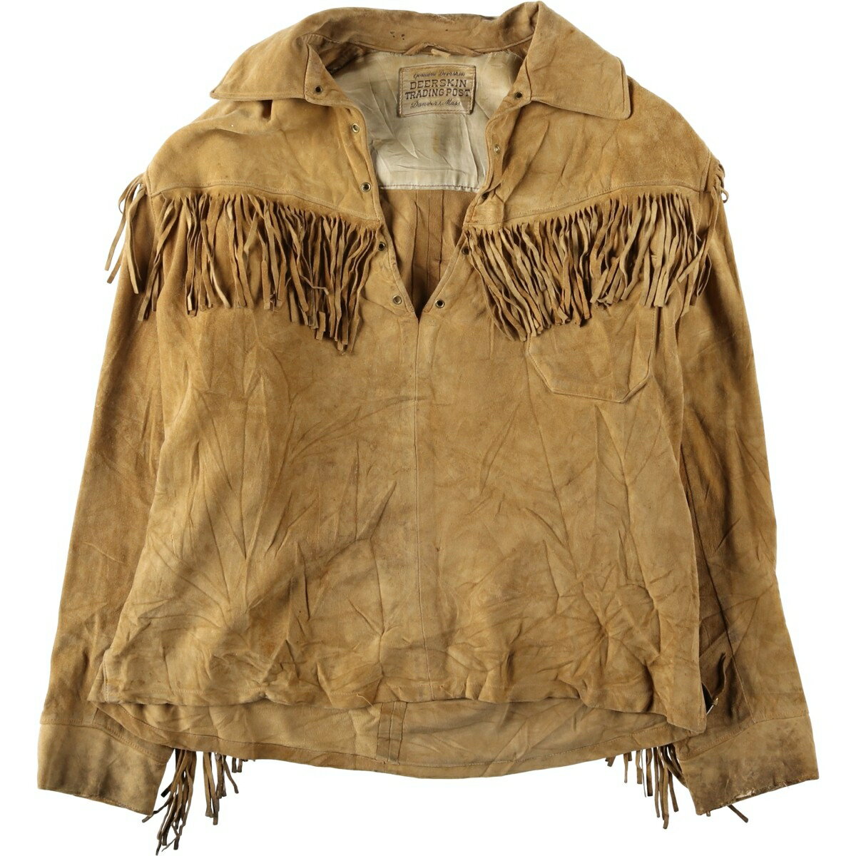 古着 50'S~ DEERSKIN TRADING POST プルオーバー フリンジ付き スエードレザージャケット レディースXL相当 ヴィンテージ /eaa629251   