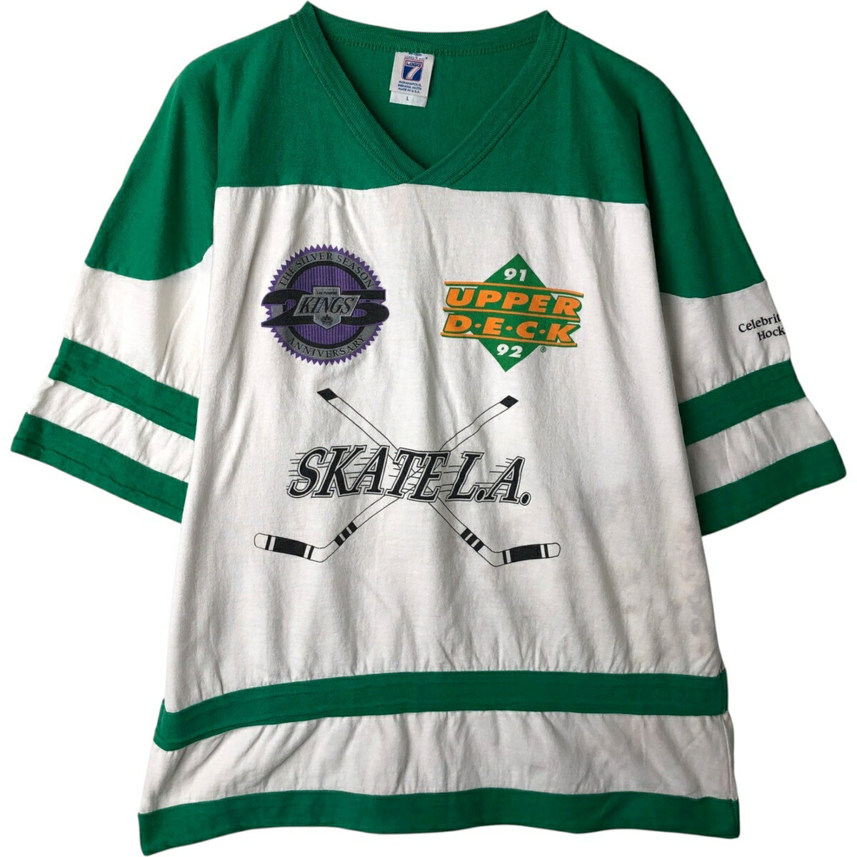 Rakuten - 古着 90'S LOGO7 NHL LOS ANGELES KINGS ロサンゼルスキングス Vネック スポーツプリントTシャツ USA製 メンズL相当 ヴィンテージ /eaa629743 【中古】 【260404】