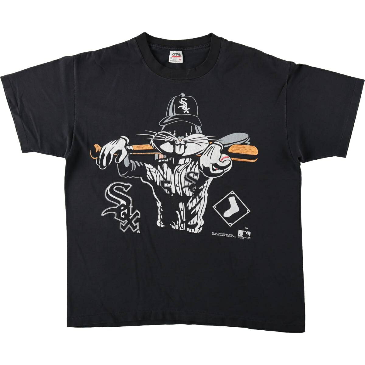 古着 90'S アンビル Anvil MLB CHICAGO WHITE SOX シカゴホワイトソックス LOONEY TUNES ルーニーテューンズ バッグスバニー キャラクタープリントTシャツ USA製 メンズXL相当 ヴィンテージ /eaa630867 【中古】 【260404】 【GR-UN】