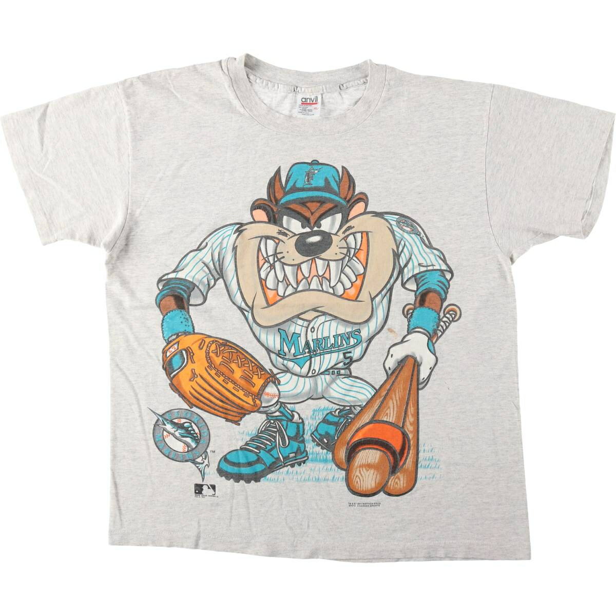 Rakuten - 古着 90'S アンビル Anvil MLB FLORIDA MARLINS フロリダマーリンズ LOONEY TUNES ルーニーテューンズ タズマニアンデビル キャラクタープリントTシャツ USA製 メンズXL相当 ヴィンテージ /eaa630869 【中古】 【260404】 【GR-UN】
