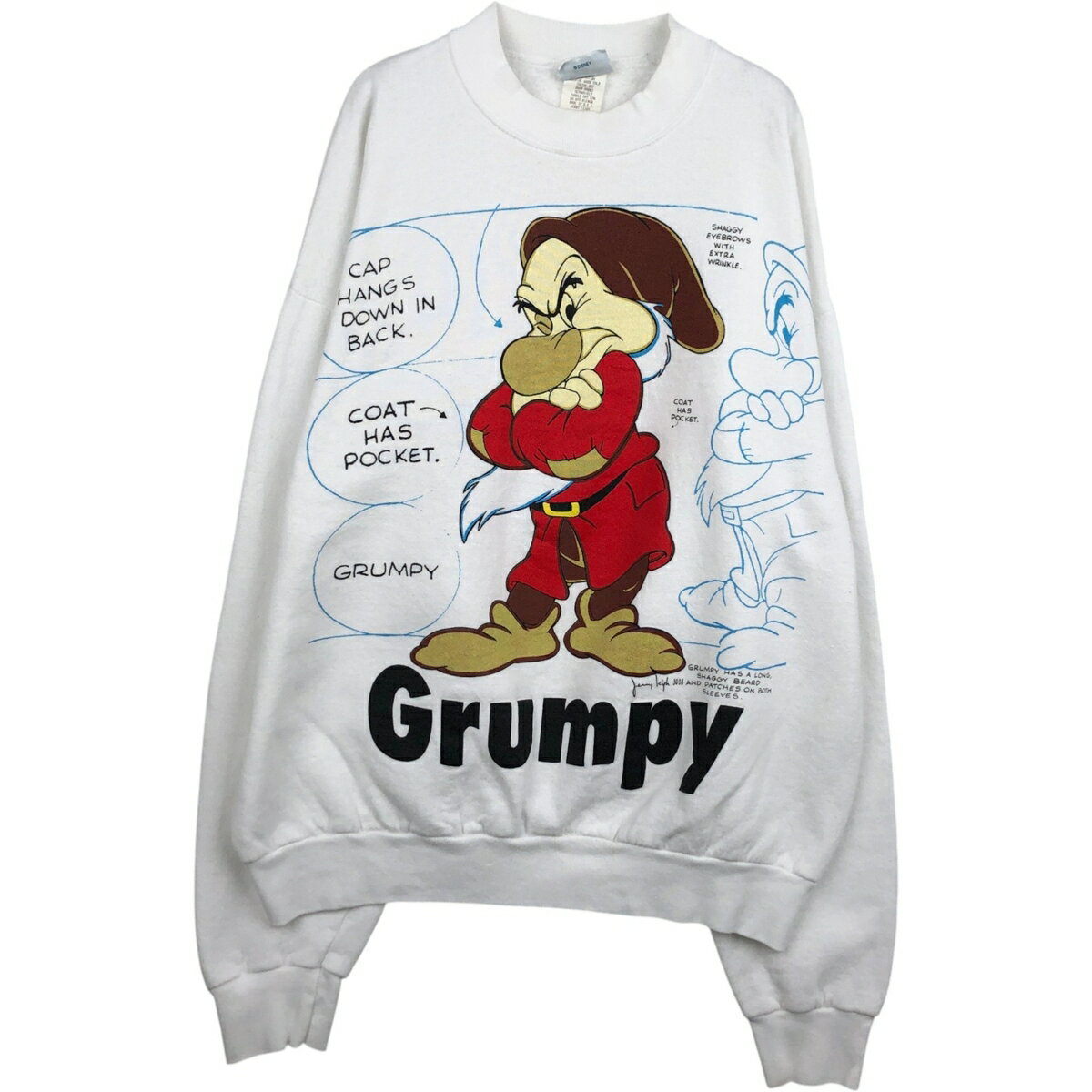 古着 WALT Disney’s Snow White and the seven dowrfs 白雪姫 7人の小人 Grumpy おこりんぼ キャラクタースウェットシャツ トレーナー USA製 メンズXL相当 ヴィンテージ /eaa630883   