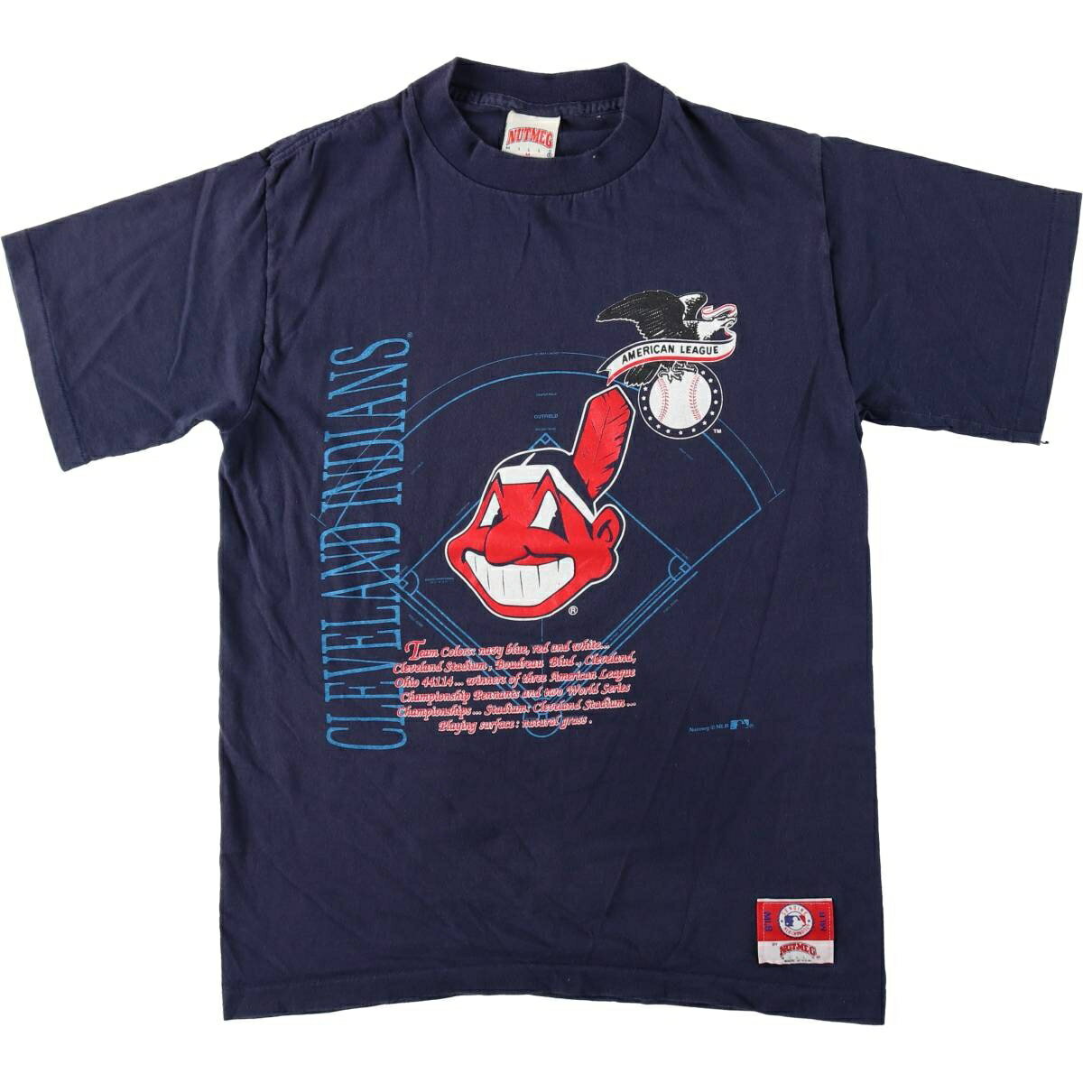 樂天商城 - 古着 90'S NUTMEG MLB CLEVELAND INDIANS クリーブランドインディアンス スポーツプリントTシャツ USA製 メンズM相当 ヴィンテージ /eaa630904 【中古】 【260403】