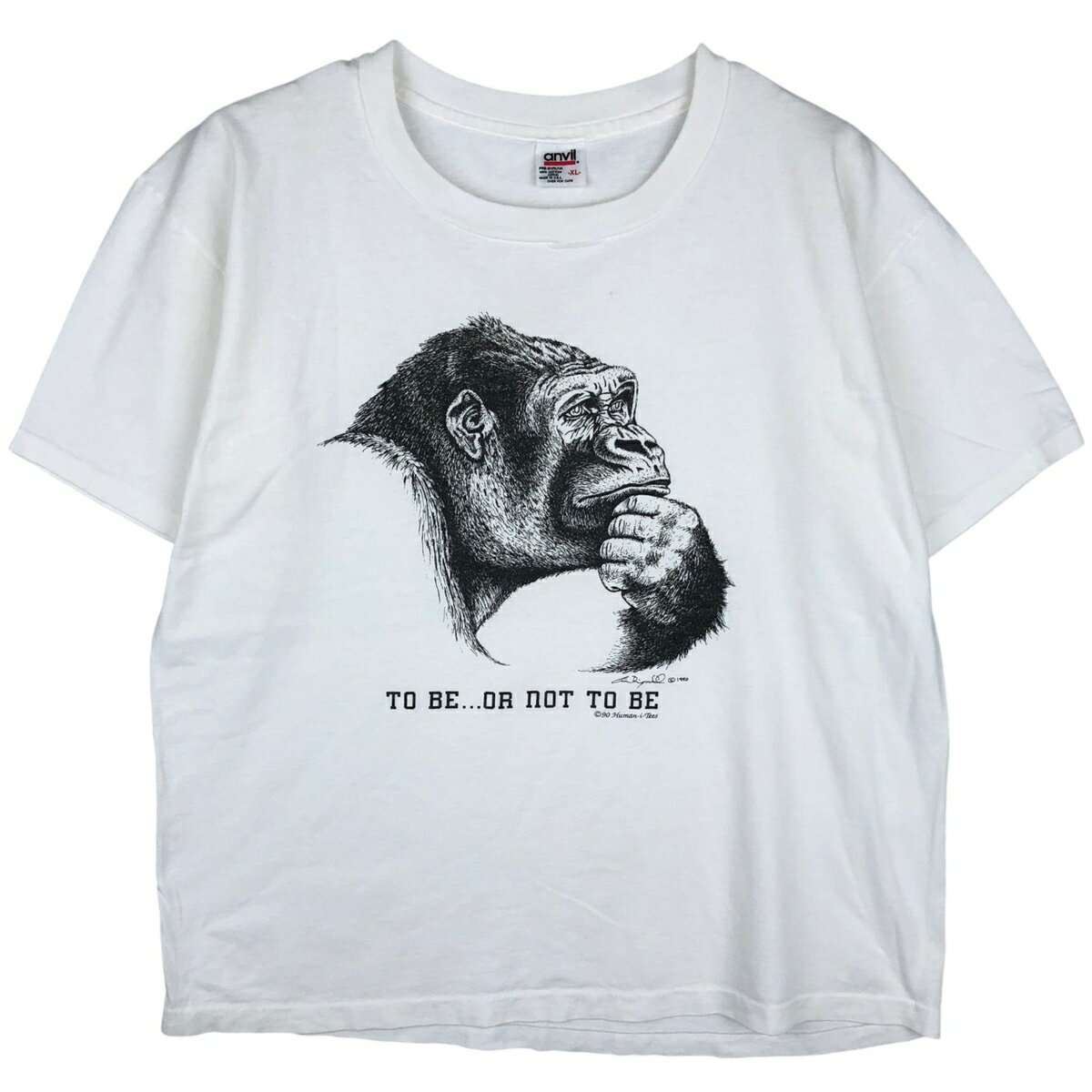 古着 90'S アンビル Anvil ゴリラ柄 アニマルTシャツ USA製 メンズXL相当 ヴィンテージ /eaa631455 【中古】 【260405】 【GR-UN】 ホワイト系 春夏秋