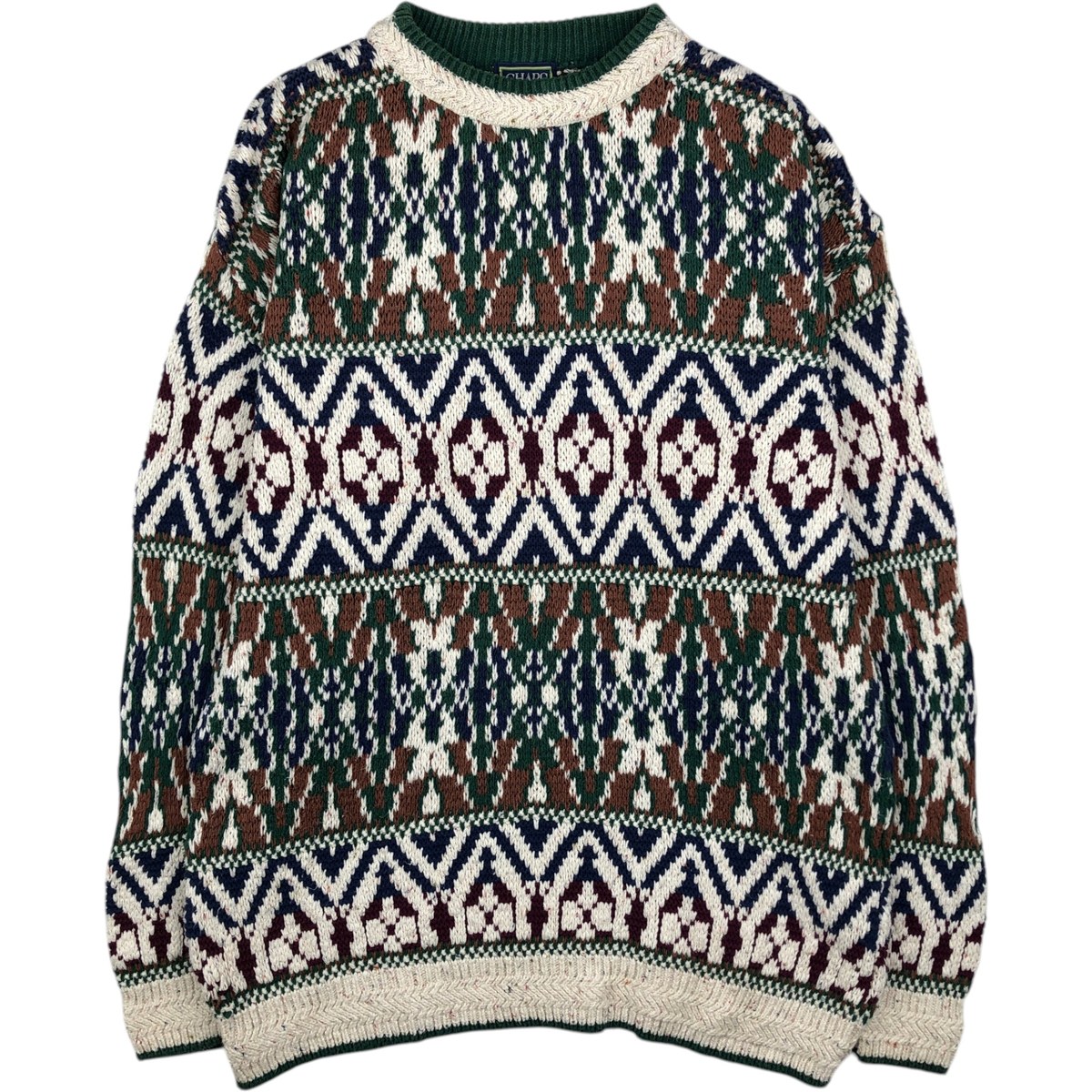 Collaboration - 古着 80'S ラルフローレン Ralph Lauren CHAPS チャップス 総柄 コットンニットセーター USA製 メンズL相当 ヴィンテージ /eaa631980 【中古】 【260411】