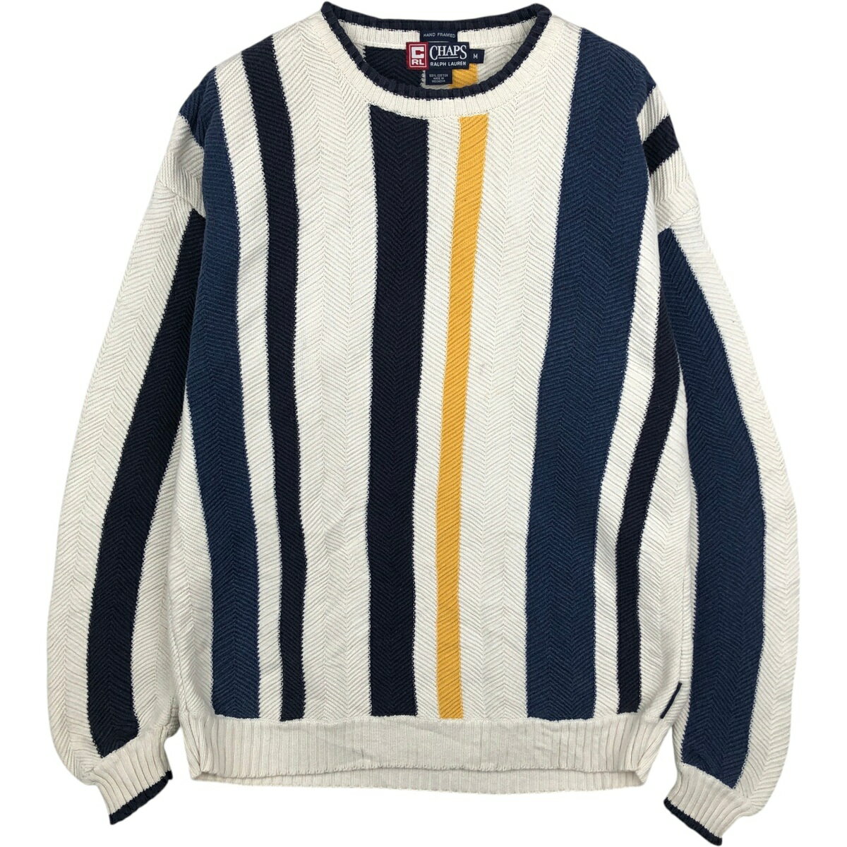 古着 ラルフローレン Ralph Lauren CHAPS チャップス ストライプ柄 ヘリンボーン コットンニットセーター メンズM相当 /eaa631983 【中古】 【260411】