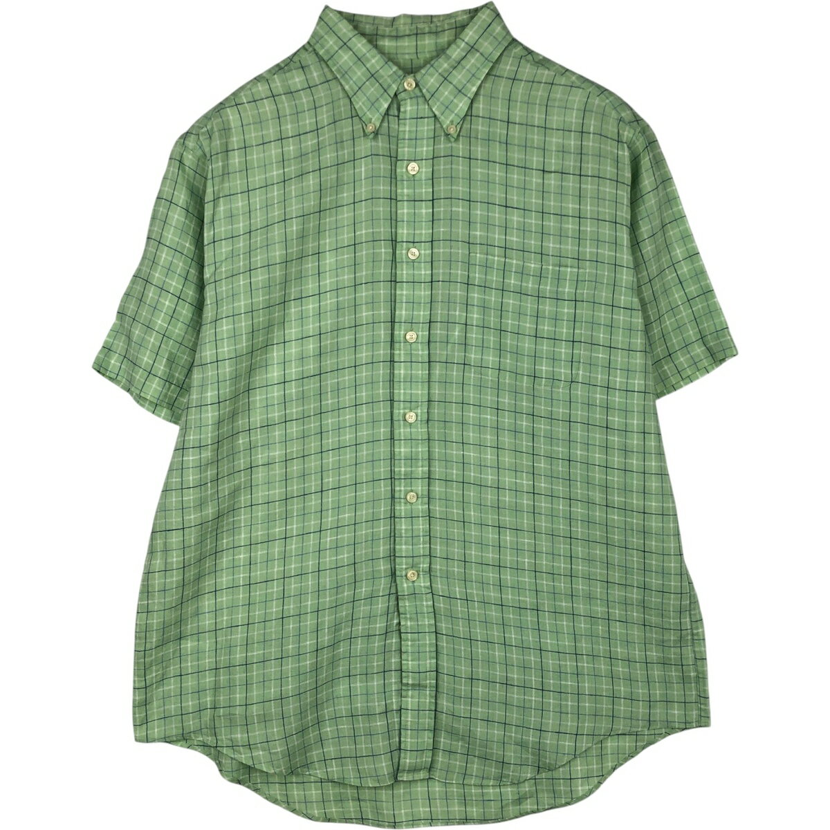 Rakuten - 古着 ブルックスブラザーズ Brooks Brothers Est.1818 チェック柄 半袖 リネン ボタンダウンシャツ メンズL相当 /eaa632134 【中古】 【260411】