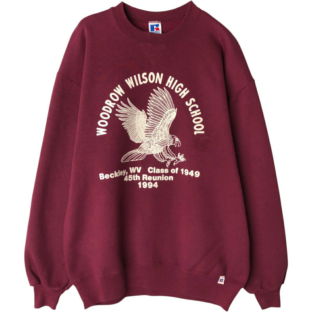 商品詳細 ブランド・Russell・ラッセル・ 特徴・クルーネック(丸首)・長袖・ヴィンテージ・前Vはめ込みガゼット・ モデル/形状・カレッジスウェットシャツ トレーナー・ 素材・コットン:50%・ポリエステル:50%・ 色・エンジ系 バーガンディ・ 柄・プリント・ロゴパッチ・鷲柄 イーグル柄・ 生産国・USA製・ 年代・90年代・ サイズ・メンズXL・表記サイズ:XL・着丈:69.5cm・身幅:58.5cm・肩幅:58.5cm・袖丈:60cm・ コンディション・C・ カテゴリ・メンズ・トップス・スウェット・トレーナー・ 商品番号・eaa632861・ 取扱店・・ スタッフコメントRussell カレッジスウェットシャツ トレーナー / メンズXL / 商品番号 eaa632861 USEDですので使用感などございますが、まだまだご愛用していただけます。 古着という事をご理解の上ご注文よろしくお願いします。 【状態追記】 ●前、左胸・右腕にシミ※状態は当社独自の基準です。 着用感表記サイズ着丈身幅肩幅袖丈 メンズXLXL(※着用感、表記サイズは目安です。)69.5cm58.5cm58.5cm60cm ※測定値の若干の誤差はご了承下さい。サイズガイドはこちら ブランドRussellラッセル 特徴クルーネック(丸首) / 長袖 / ヴィンテージ / 前Vはめ込みガゼットモデル/形状カレッジスウェットシャツ トレーナー素材コットン:50% / ポリエステル:50%色エンジ系 バーガンディ柄プリント / ロゴパッチ / 鷲柄 イーグル柄生産国USA製年代90年代カテゴリトレーナー商品番号eaa632861取扱店　　 ラッセルの他の商品を見るトレーナーの他の商品を見る