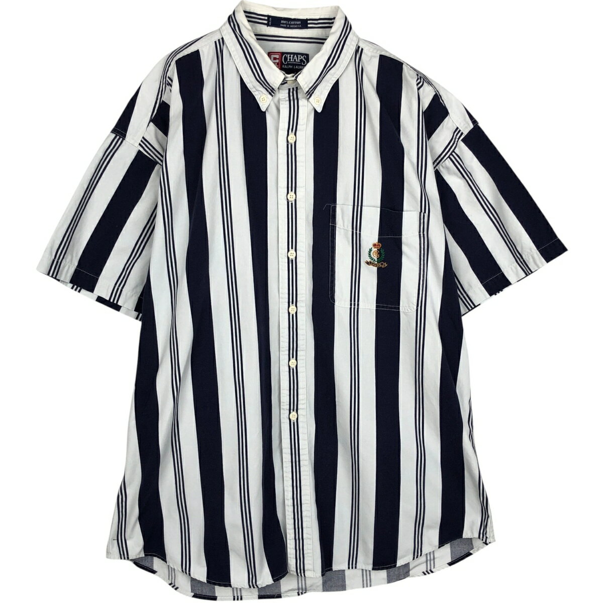 乐天商城 - 古着 ラルフローレン Ralph Lauren CHAPS チャップス マルチストライプ 半袖 ボタンダウン ストライプシャツ メンズL相当 /eaa633156 【中古】 【260412】