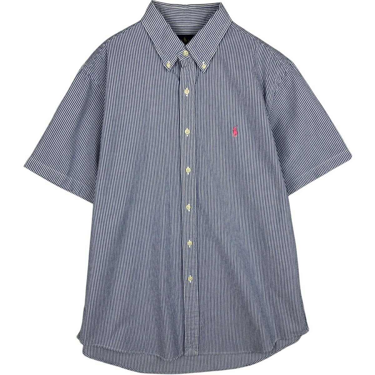 樂天商城 - 古着 ラルフローレン Ralph Lauren シアサッカー 半袖 ボタンダウン ストライプシャツ メンズL相当 /eaa633158 【中古】 【260412】