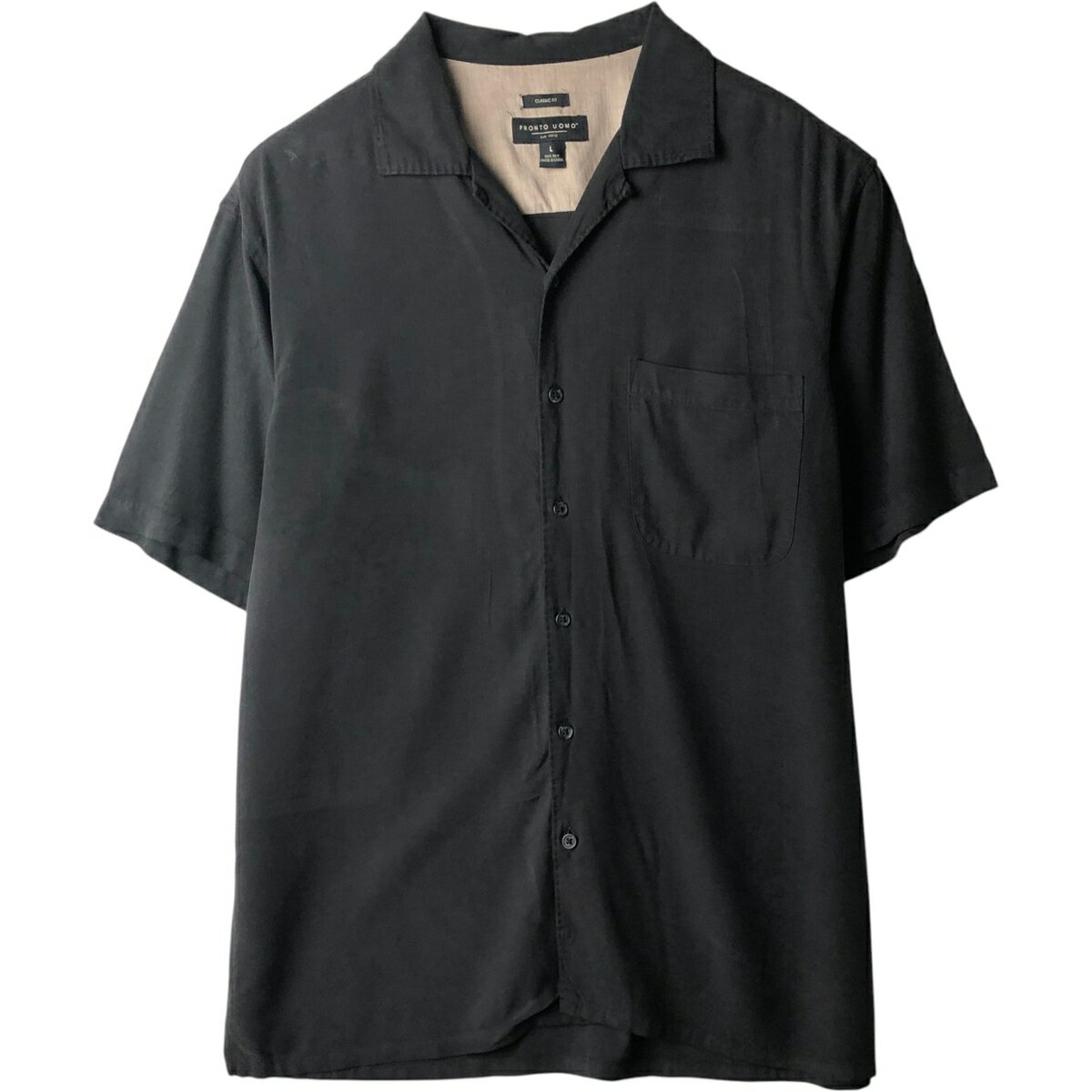 古着 プロントウオモ PRONTO UOMO 無地 半袖 シルクシャツ 中国製 L メンズL相当 半袖 レギュラーカラー /eaa634121  