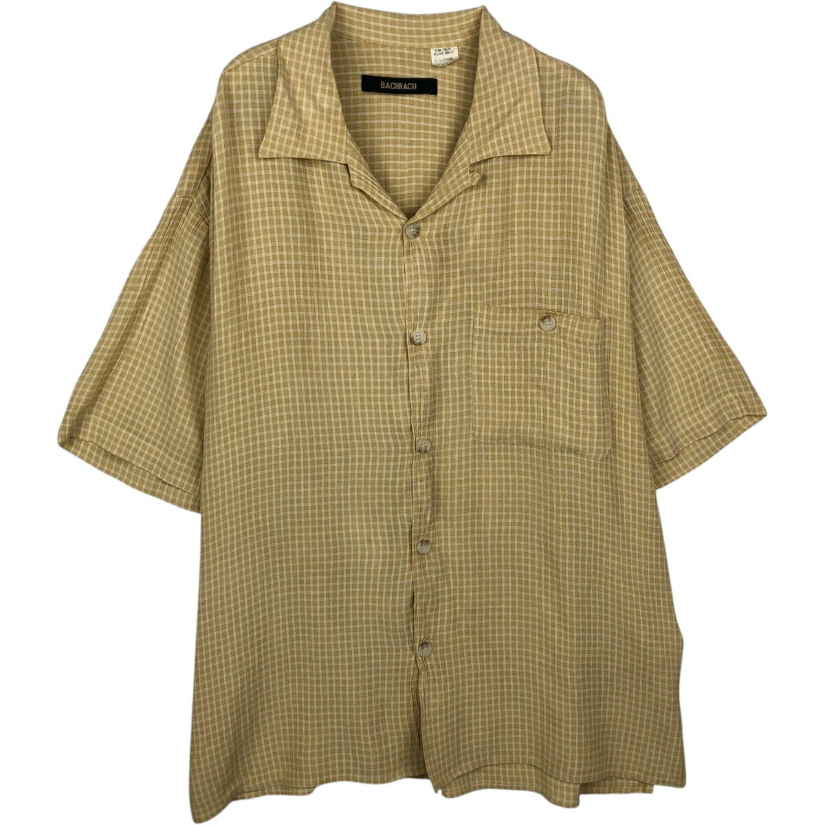樂天商城 - 古着 90'S~ BACHRACH チェック柄 半袖 オープンカラー レーヨンシャツ ボックスシャツ USA製 メンズXL相当 ヴィンテージ /eaa634318 【中古】 【260419】