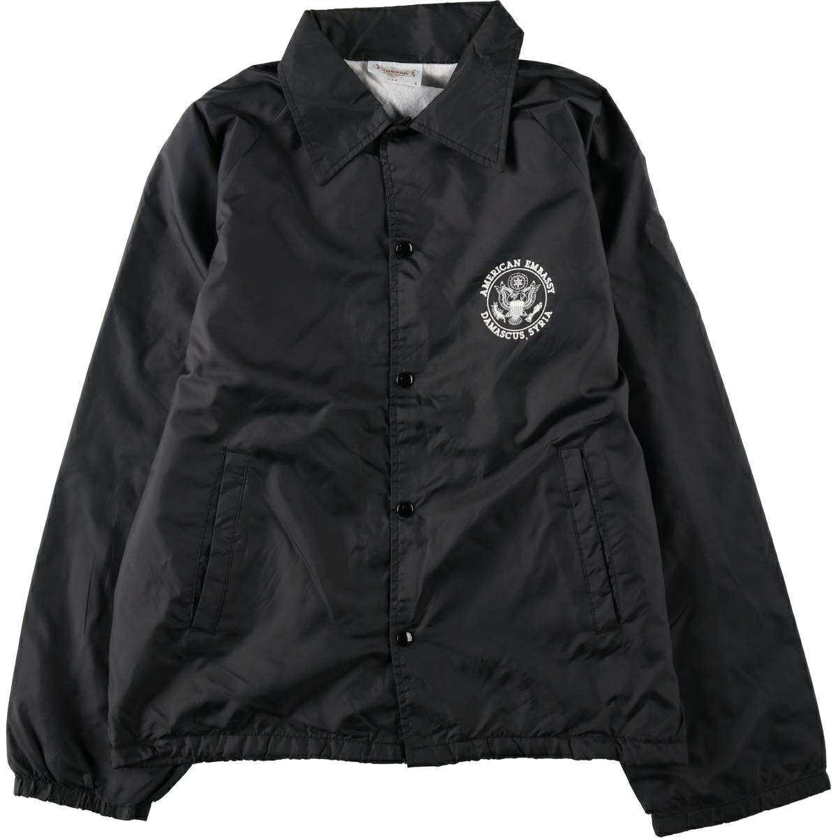 AUBURN MEA サテン仕様ナイロン製コーチジャケット XXXL USA製 90s】USA製ナイロンコーチジャケット企業ロゴプリントAUBURN黒L古着