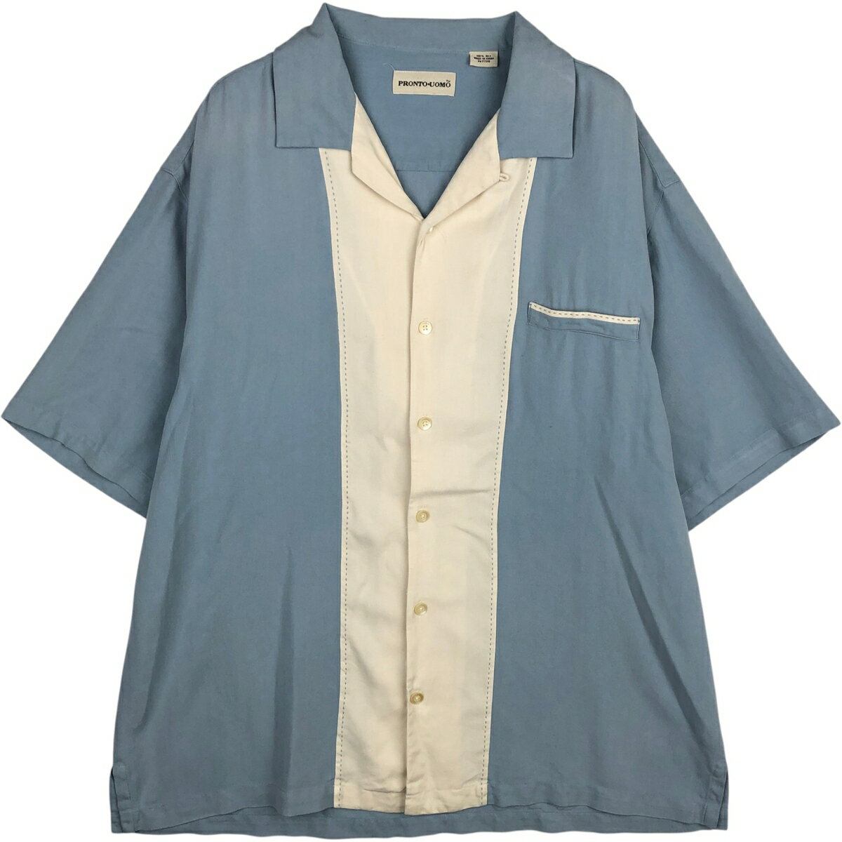 古着 PRONTO UOMO ツートン 半袖 オープンカラー シルクシャツ ボックスシャツ メンズL相当 /eaa634562  