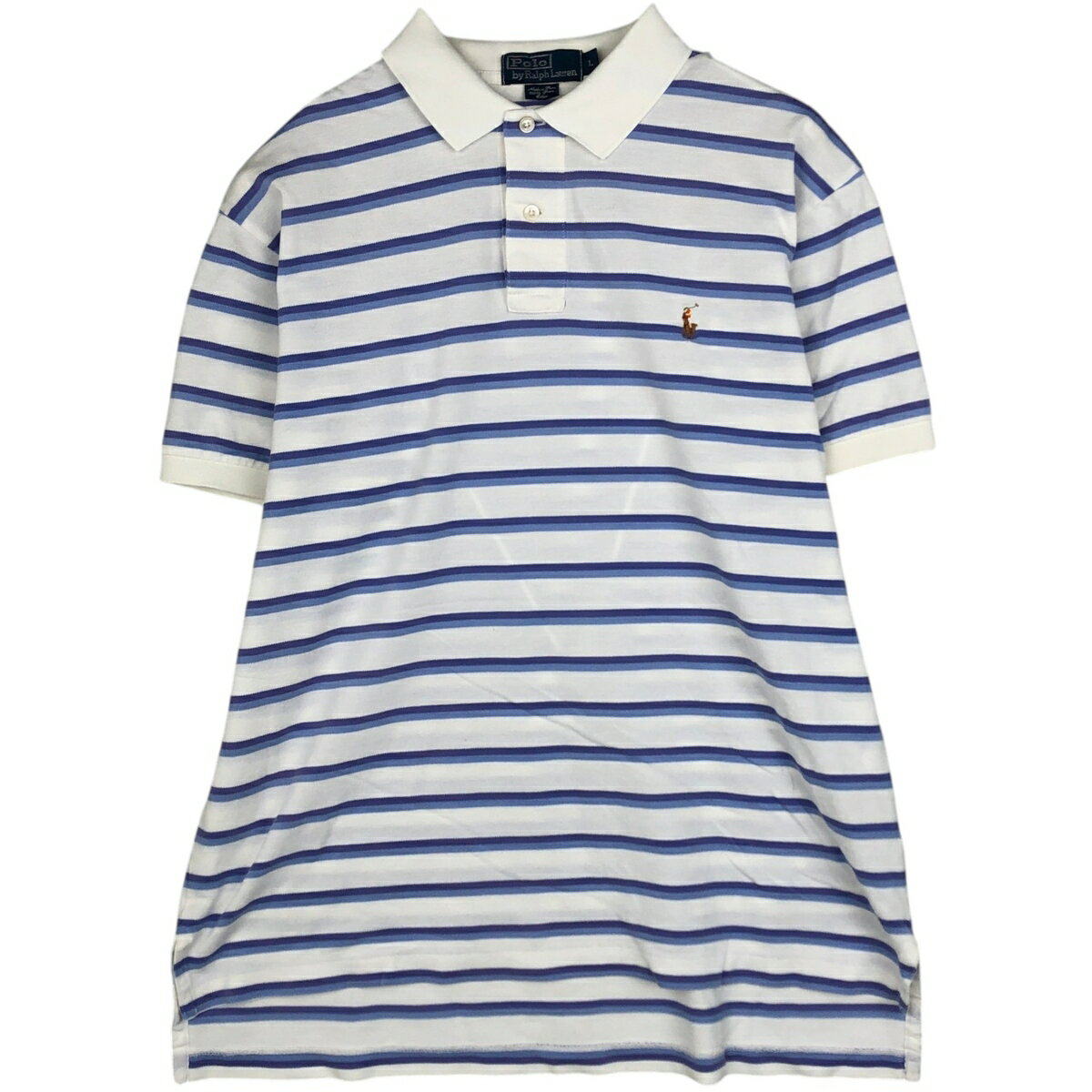 乐天商城 - 古着 ラルフローレン Ralph Lauren POLO by Ralph Lauren マルチボーダー 半袖 ボーダー ポロシャツ メンズL相当 /eaa635131 【中古】 【260423】 ホワイト系 春夏秋