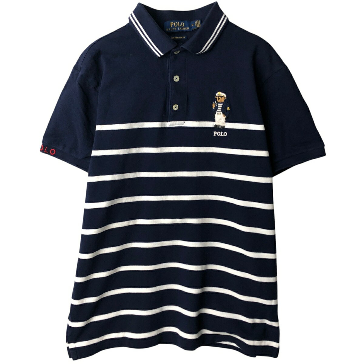 樂天商城 - 古着 ラルフローレン Ralph Lauren POLO RALPH LAUREN CUSTOM SLIM FIT ポロベア 半袖 ボーダー ポロシャツ メンズM相当 /eaa635258 【中古】 【260426】 ネイビー系 春夏秋