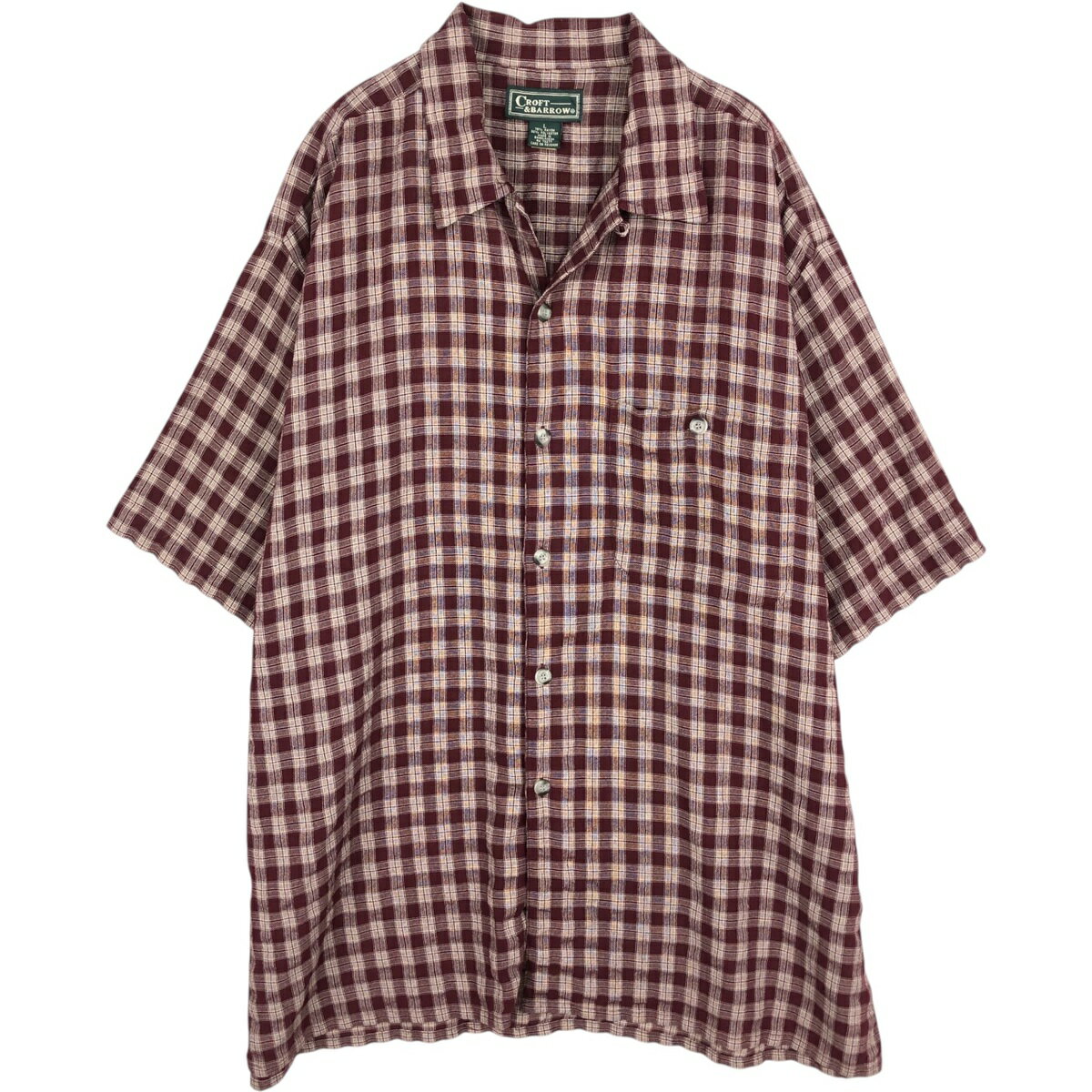 樂天商城 - 古着 クラフトアンドバロー CROFT&BARROW チェック柄 半袖 オープンカラー レーヨンシャツ ボックスシャツ メンズL相当 /eaa635682 【中古】 【260414】