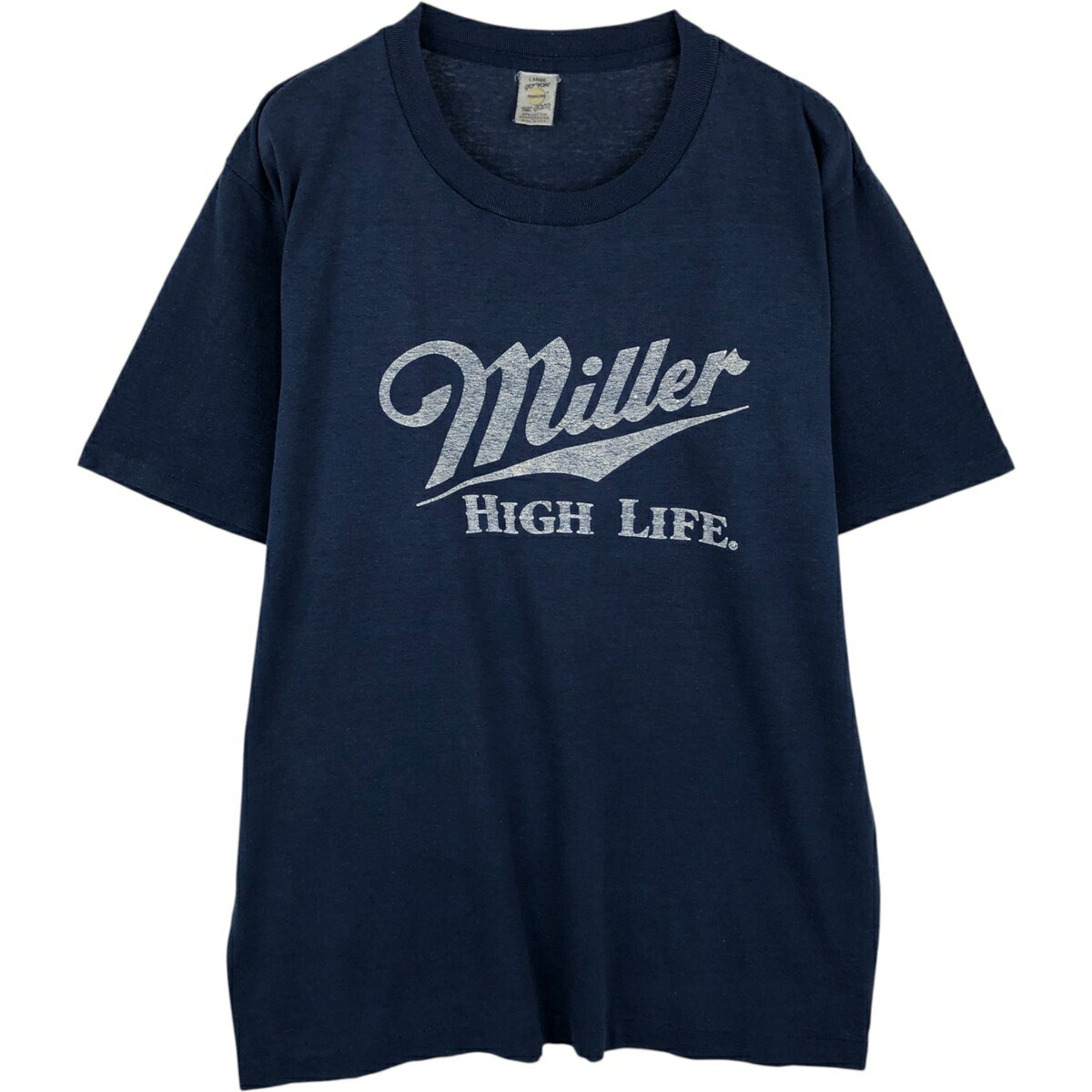 古着 80 039 S MEDALLION Miller High Life ミラー ハイライフ アドバタイジングTシャツ USA製 レディースL相当 ヴィンテージ /eaa635816 【中古】 【260423】 【ADEL/アデル】 ネイビー系 春夏秋