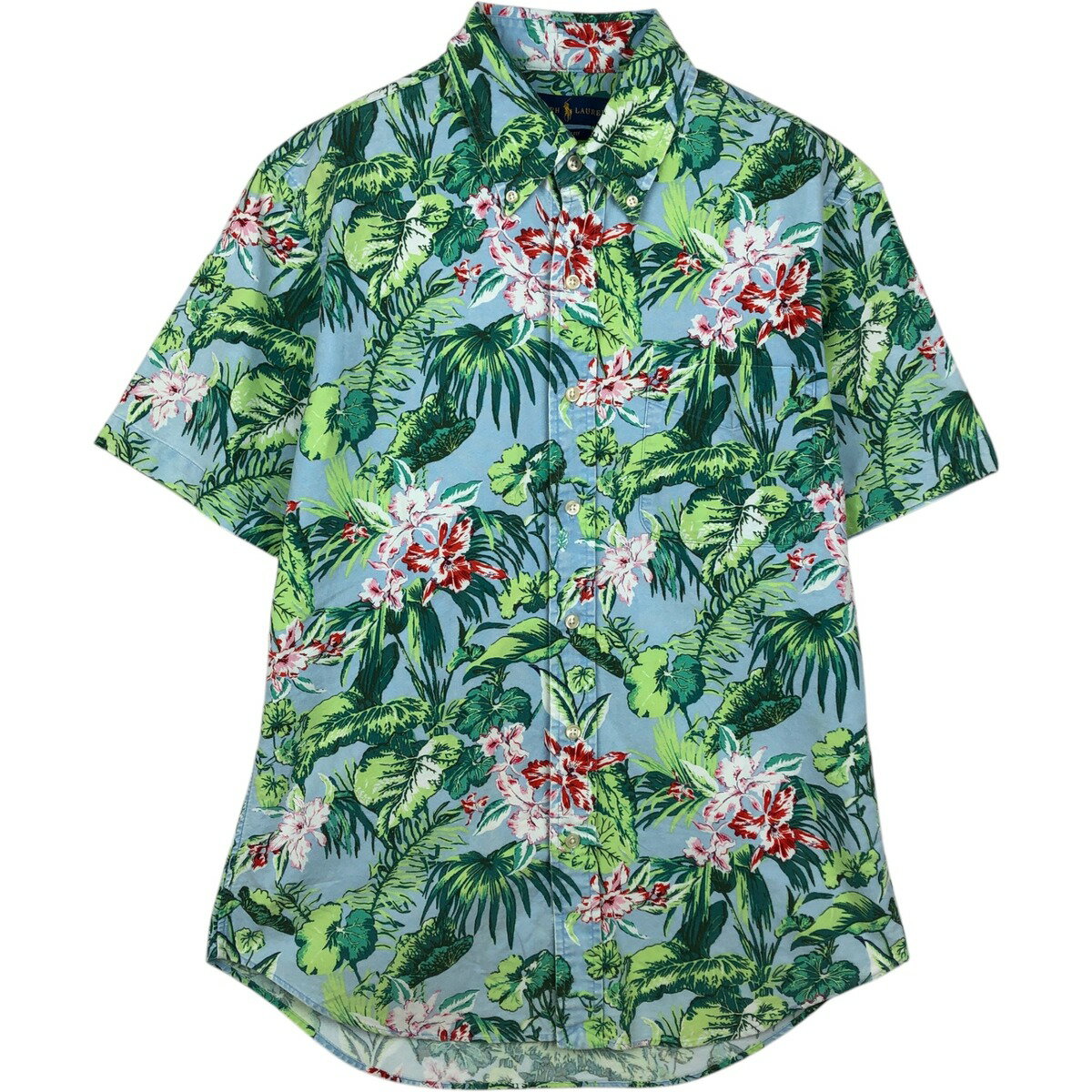 樂天商城 - 古着 ラルフローレン Ralph Lauren SLIM FIT スリムフィット 総柄 ハイビスカス柄 リーフ柄 ボタンダウン ハワイアンアロハシャツ メンズM相当 /eaa635934 【中古】 【260419】