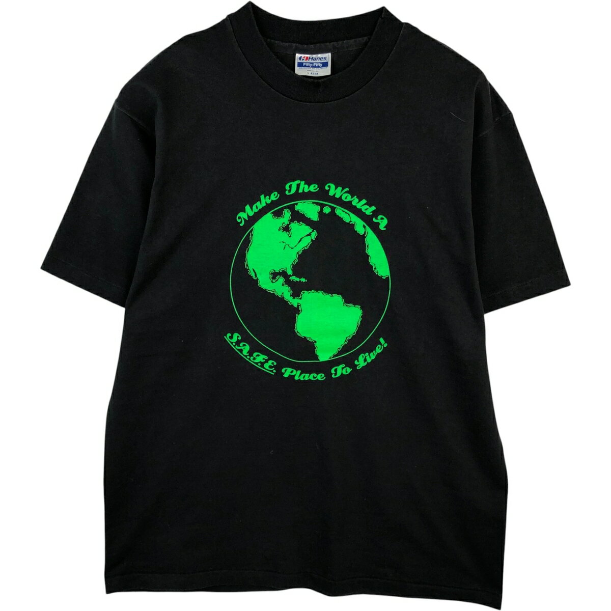 古着 80'S ヘインズ Hanes Fifty-Fifty 青タグ メッセージ プリントTシャツ USA製 メンズL相当 ヴィンテージ /eaa636027  
