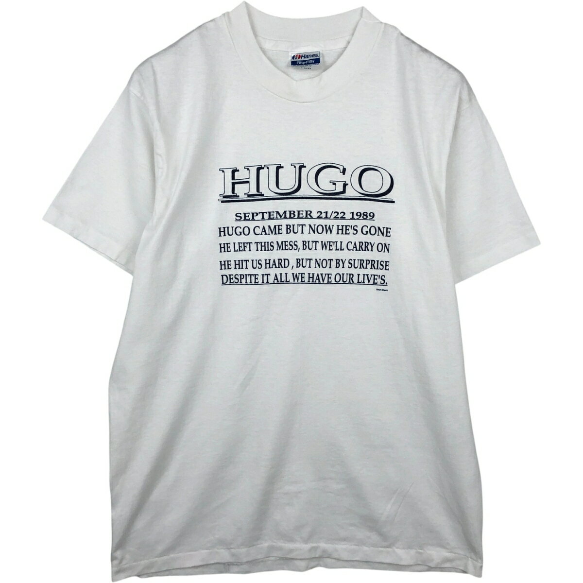 古着 90'S ヘインズ Hanes Fifty-Fifty 青タグ メッセージプリントTシャツ USA製 メンズL相当 ヴィンテージ /eaa636050  