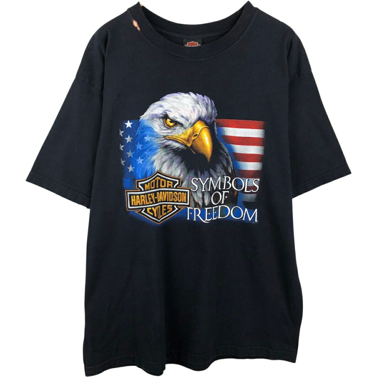 衬衫, T恤 - 古着 00'S Harley-Davidson ハーレーダビッドソン 鷲柄 イーグル柄 星条旗柄 モーターサイクル バイクTシャツ USA製 メンズXXL相当 /eaa637026 【中古】 【260424】