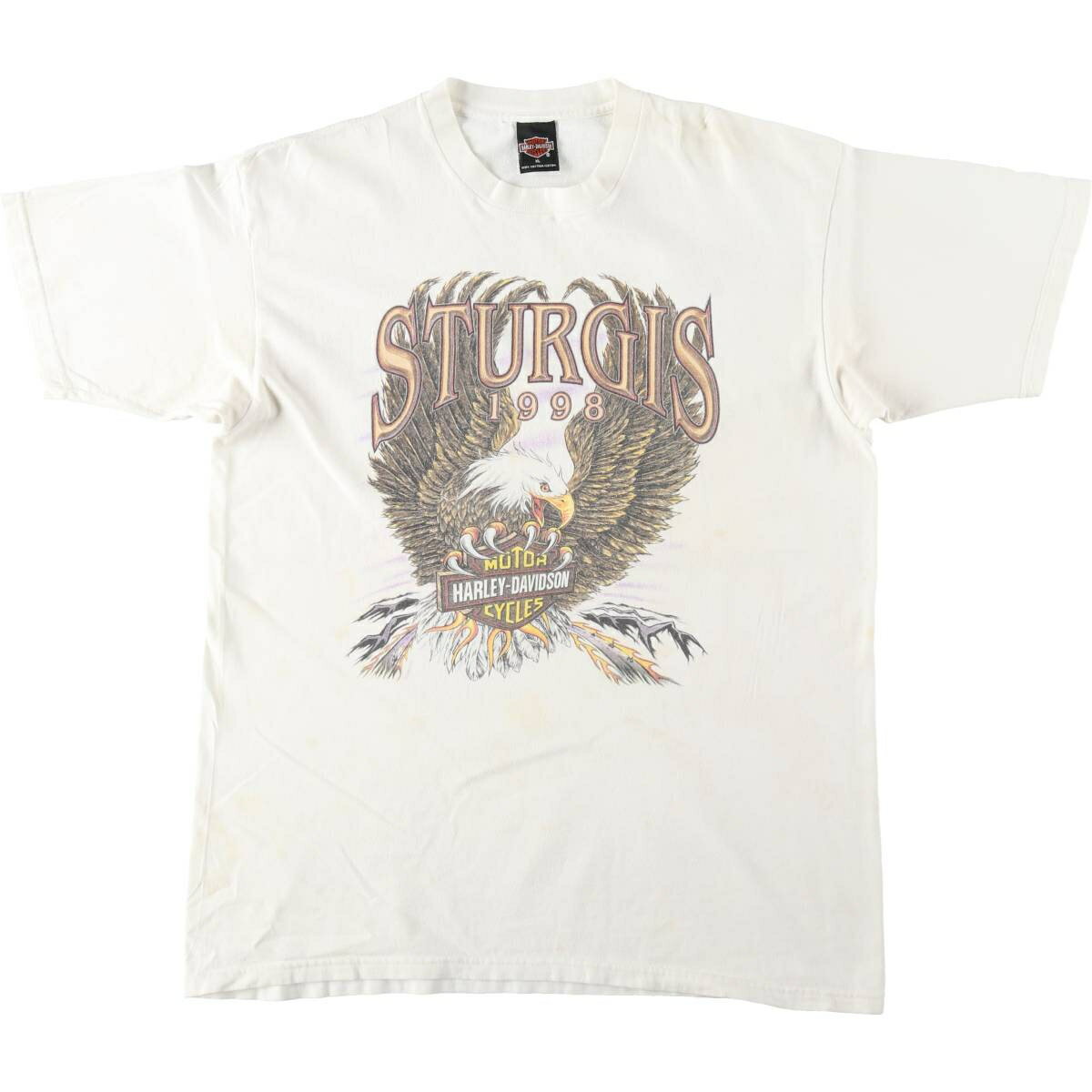 古着 90'S ハーレーダビッドソン Harley-Davidson HOLOUBEK 鷲柄 イーグル柄 モーターサイクル バイクTシャツ USA製 メンズXL相当 ヴィンテージ /eaa637073   ホワイト系 春夏秋