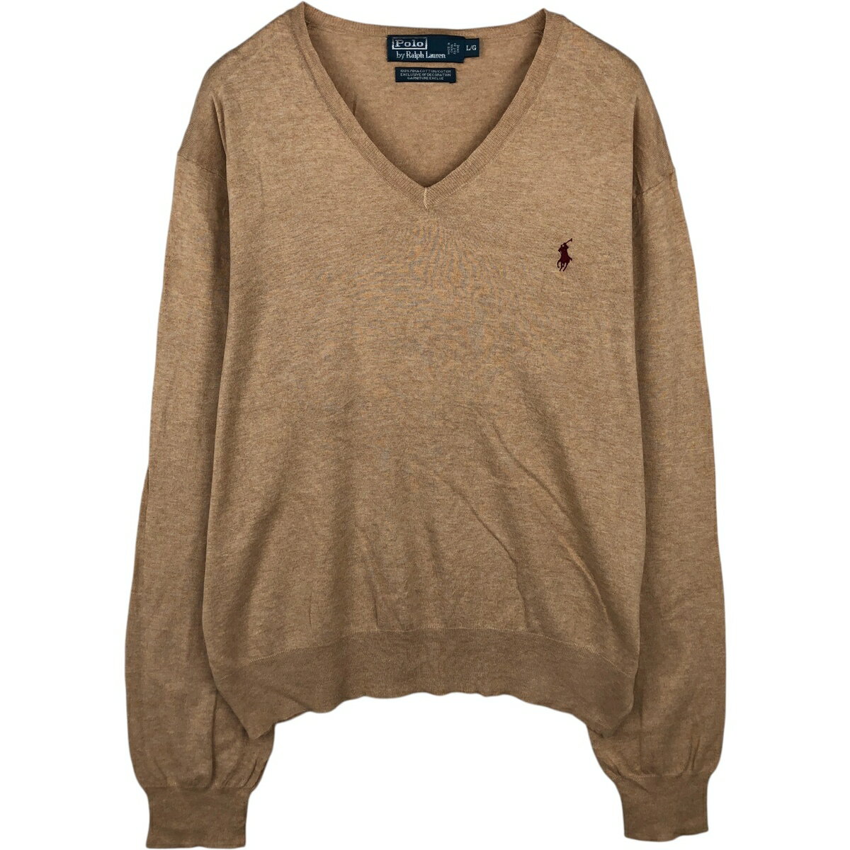古着 ラルフローレン Ralph Lauren POLO by Ralph Lauren Vネック ピマコットンニットセーター メンズL相当 /eaa637231 【中古】 【260422】 ベージュ系 秋冬