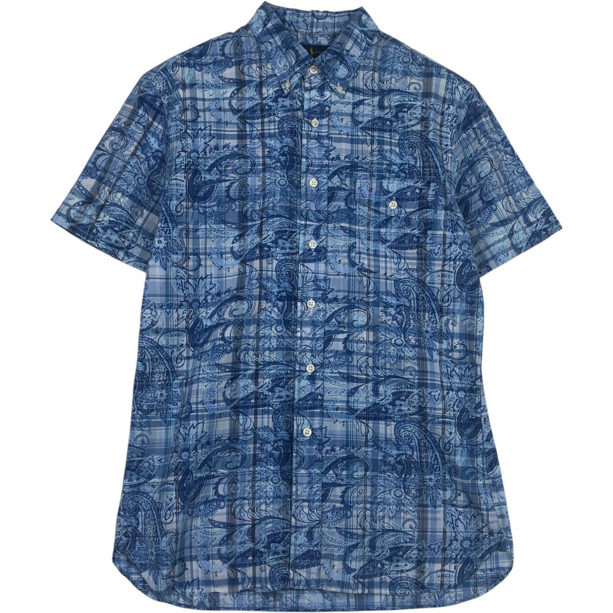 Rakuten - 古着 ラルフローレン Ralph Lauren SLIM FIT チェック柄 総柄 ペイズリー柄 半袖 ボタンダウンシャツ メンズM相当 /eaa637728 【中古】 【260424】