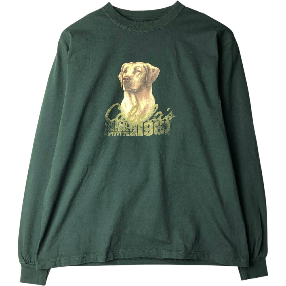 古着 カベラス Cabelas Labrador Retriever ラブラドールレトリバー 犬柄 アニマル柄 ロングTシャツ ロンT メンズM相当 /eaa638003   グリーン系 春夏秋