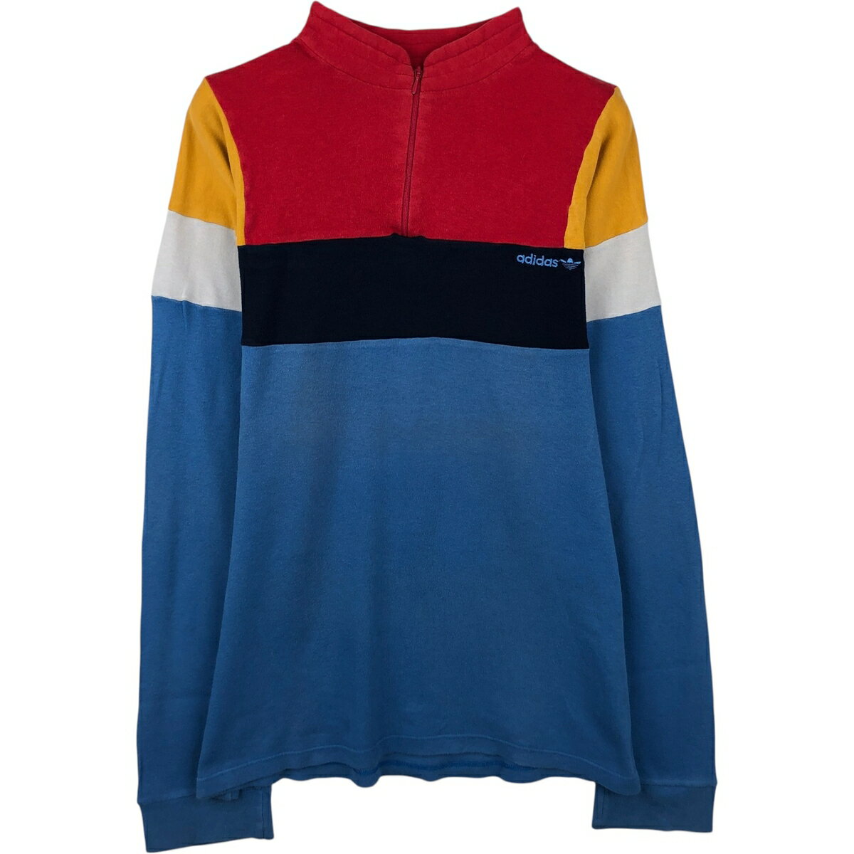Rakuten - 古着 80~90'S アディダス adidas トレフォイルロゴ ハーフジップ ロングTシャツ ロンT メンズL相当 ヴィンテージ /eaa638046 【中古】 【260424】 ブルー系 春夏秋