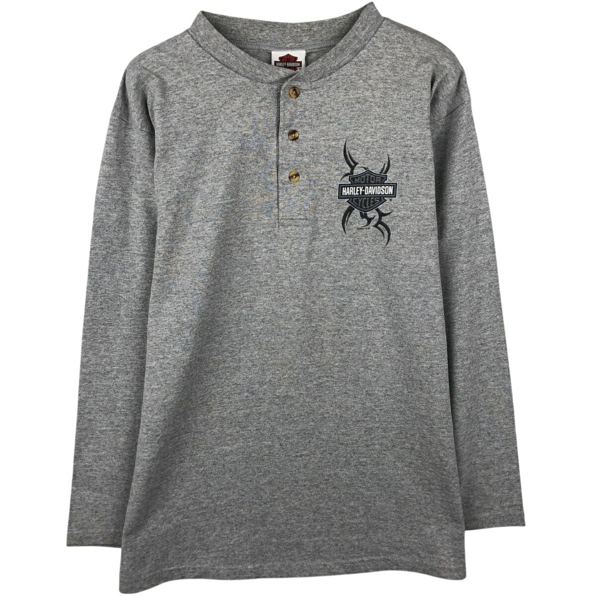 樂天商城 - 古着 00'S ハーレーダビッドソン Harley-Davidson ピンナップガール ヘンリーネック モーターサイクル ロングTシャツ ロンT USA製 メンズM相当 /eaa638075 【中古】 【260424】 グレー系 春夏秋