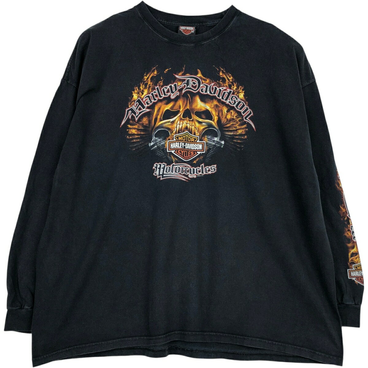 乐天商城 - 古着 ビッグサイズ 00'S ハーレーダビッドソン Harley-Davidson ドクロ柄 スカル柄 ファイヤーパターン ロングTシャツ ロンT メンズXXXL相当 /eaa638102 【中古】 【260425】 ブラック系 春夏秋