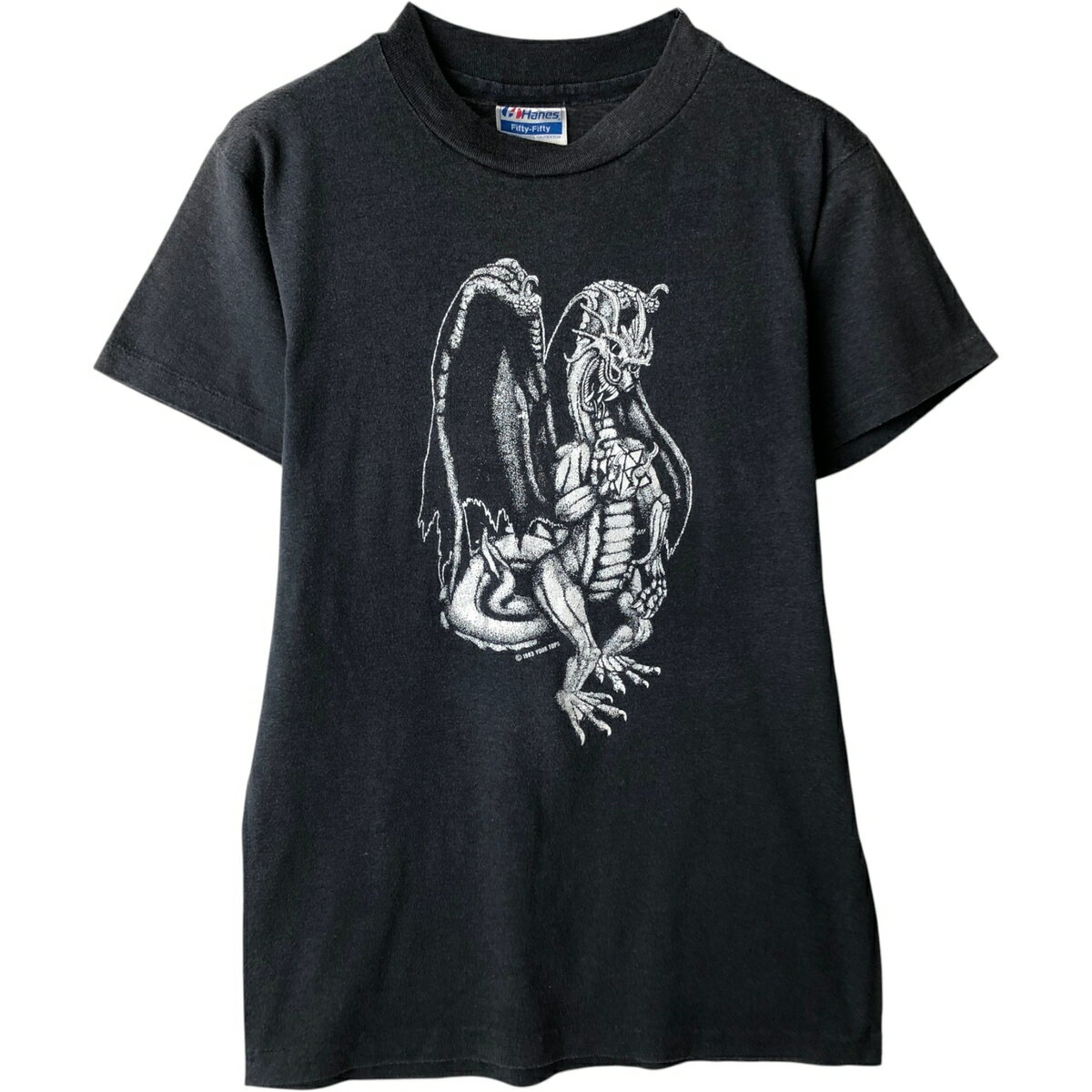 古着 80'S ヘインズ Hanes Fifty-Fifty 青タグ プリントTシャツ USA製 メンズS相当 ヴィンテージ /eaa639045   ブラック系 春夏秋