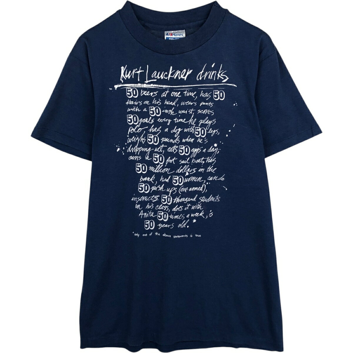 古着 80'S ヘインズ Hanes Fifty-Fifty 青タグ メッセージプリントTシャツ USA製 メンズM相当 ヴィンテージ /eaa639082  