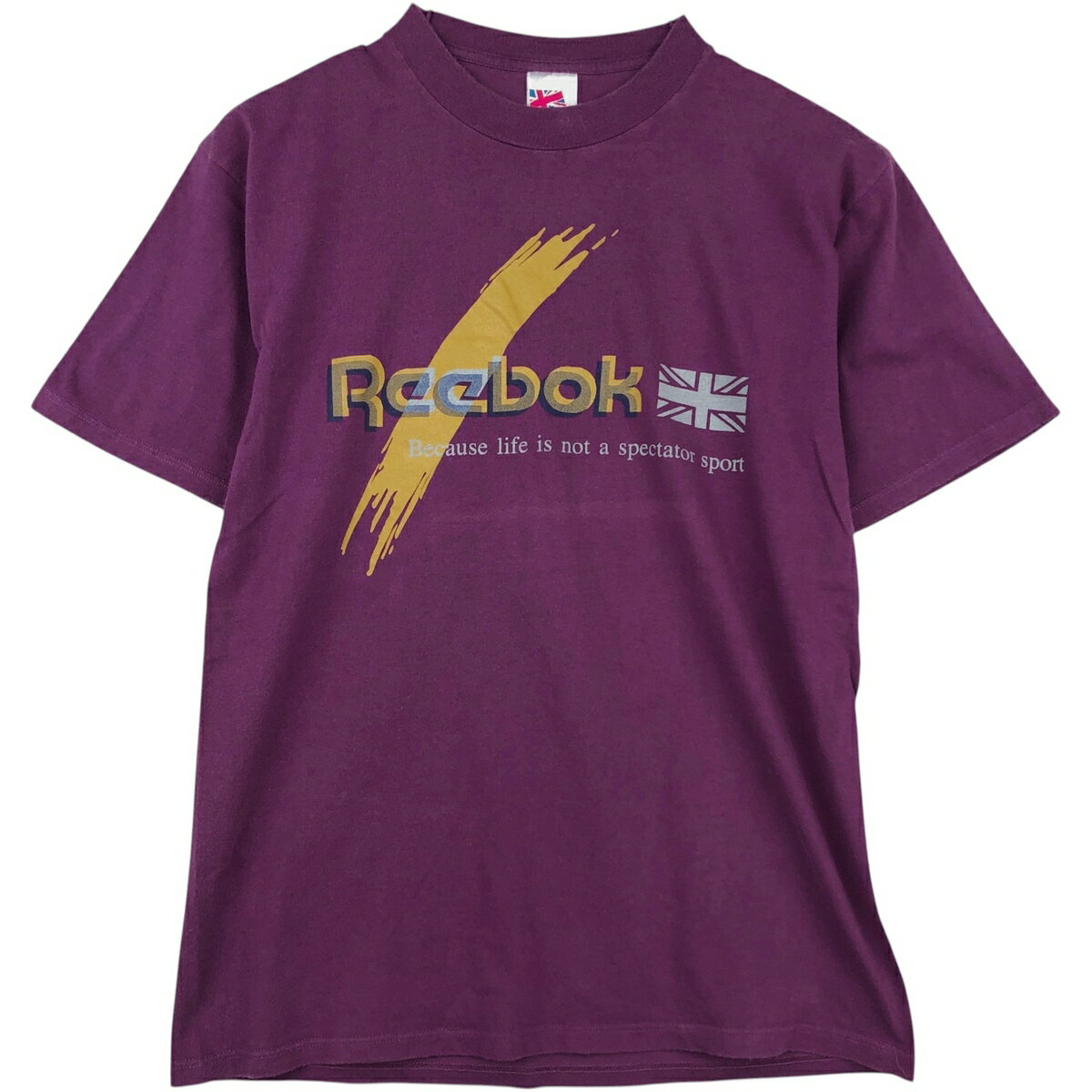 古着 90'S リーボック Reebok ユニオンジャック ロゴプリントTシャツ イタリア製 メンズS相当 ヴィンテージ /eaa639239 【中古】 【260503】 パープル系 春夏秋