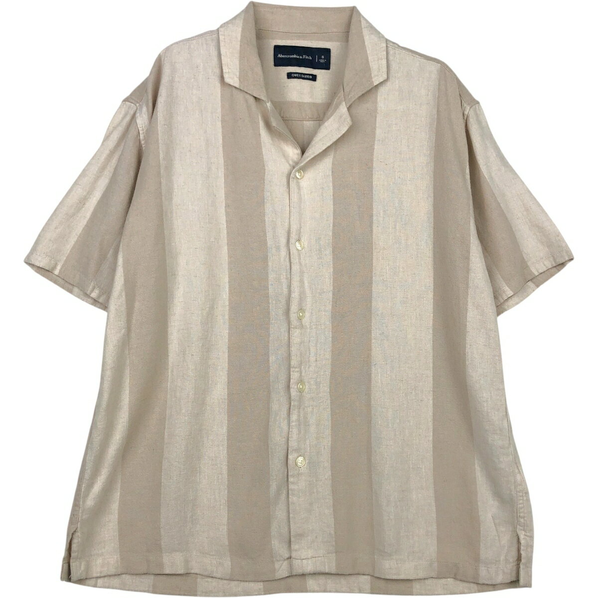 古着 Abercrombie & Fitch OVER SIZED ストライプ柄 半袖 オープンカラー ビスコース×リネンシャツ ボックスシャツ メンズS相当 /eaa639506 【中古】 【260428】